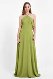 Glamour Chiffon Bridesmaid Dress A Line Sleeveless Ruffles Formal Evening Dresses Gowns
