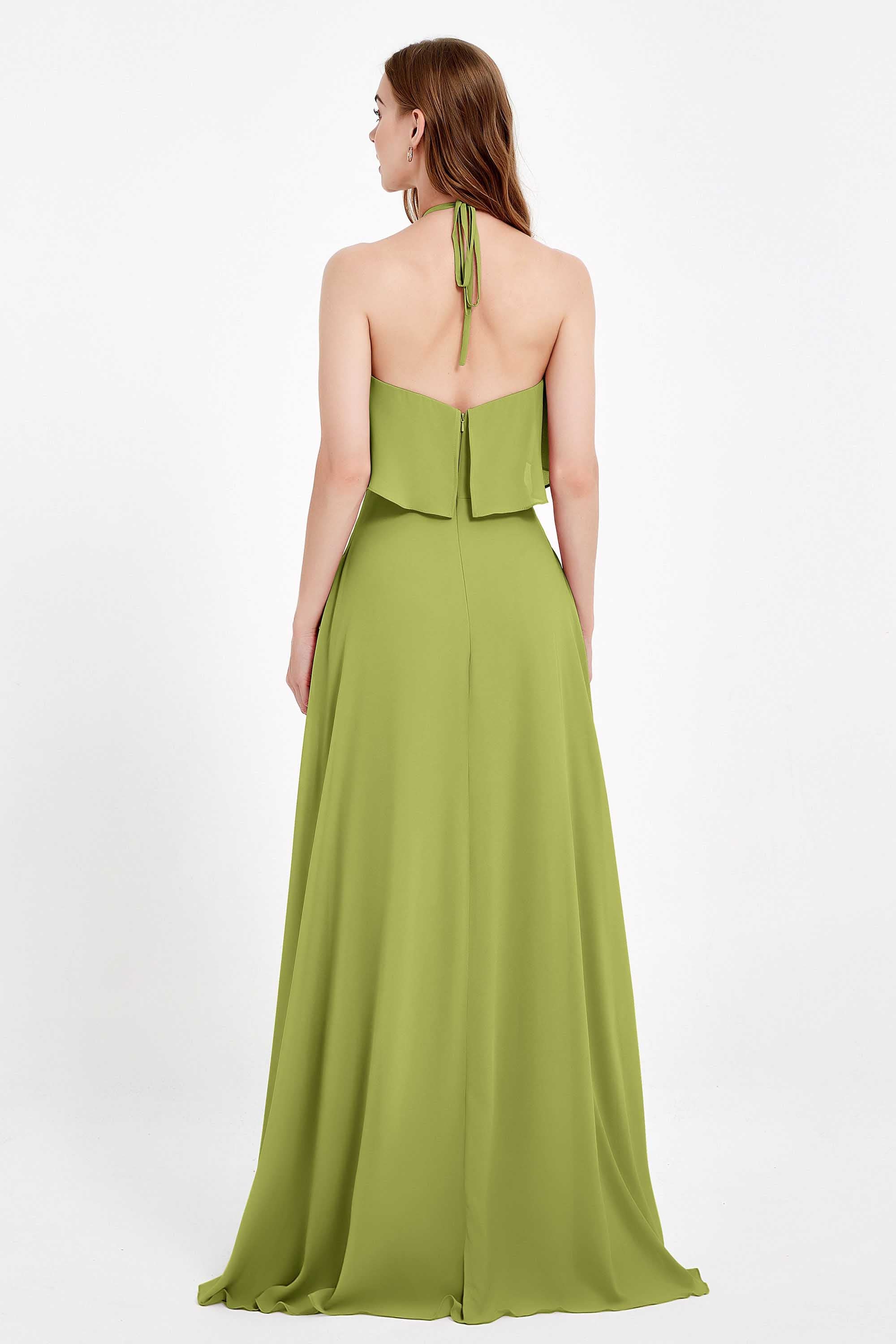 Glamour Chiffon Bridesmaid Dress A Line Sleeveless Ruffles Formal Evening Dresses Gowns