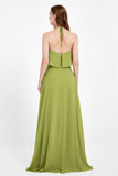 Glamour Chiffon Bridesmaid Dress A Line Sleeveless Ruffles Formal Evening Dresses Gowns