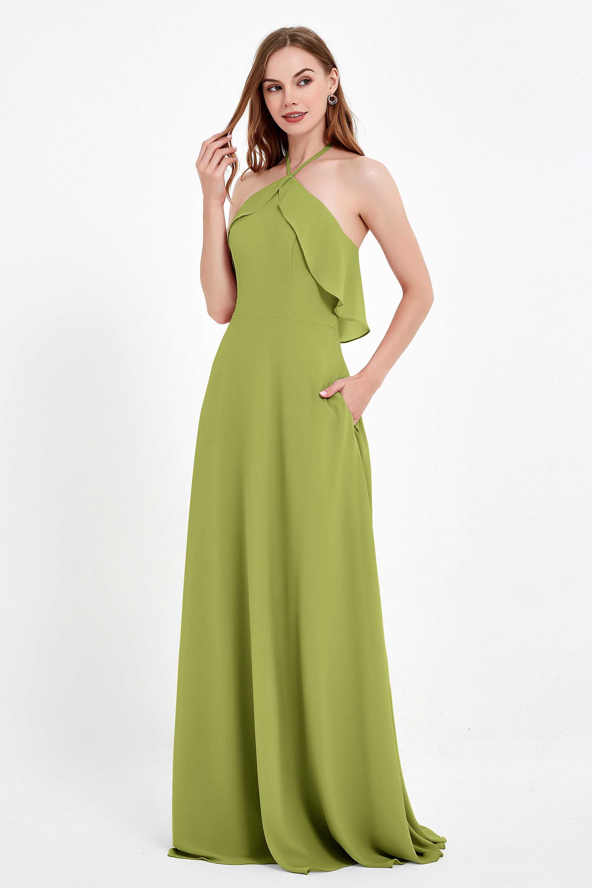 Glamour Chiffon Bridesmaid Dress A Line Sleeveless Ruffles Formal Evening Dresses Gowns