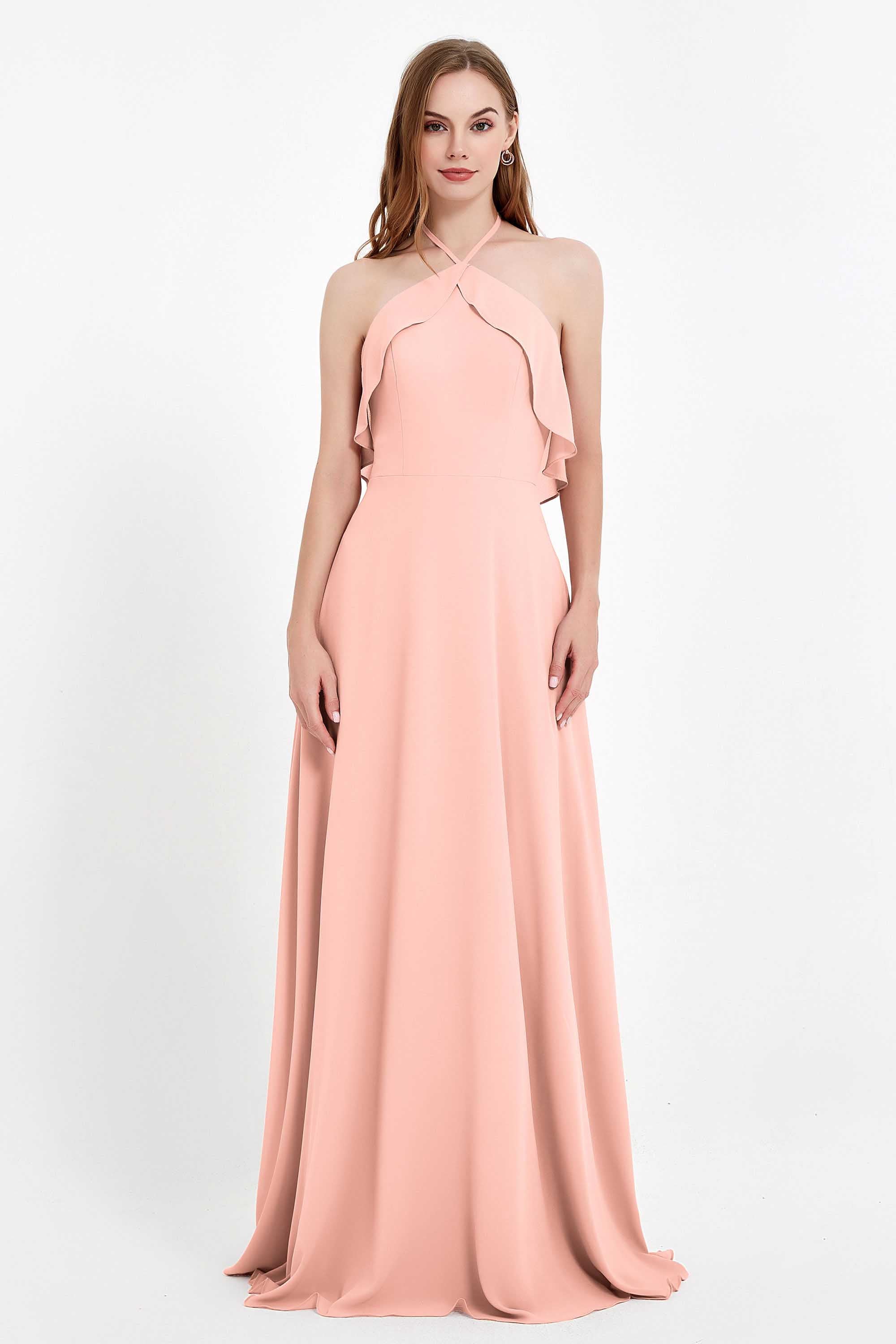 Glamour Chiffon Bridesmaid Dress A Line Sleeveless Ruffles Formal Evening Dresses Gowns