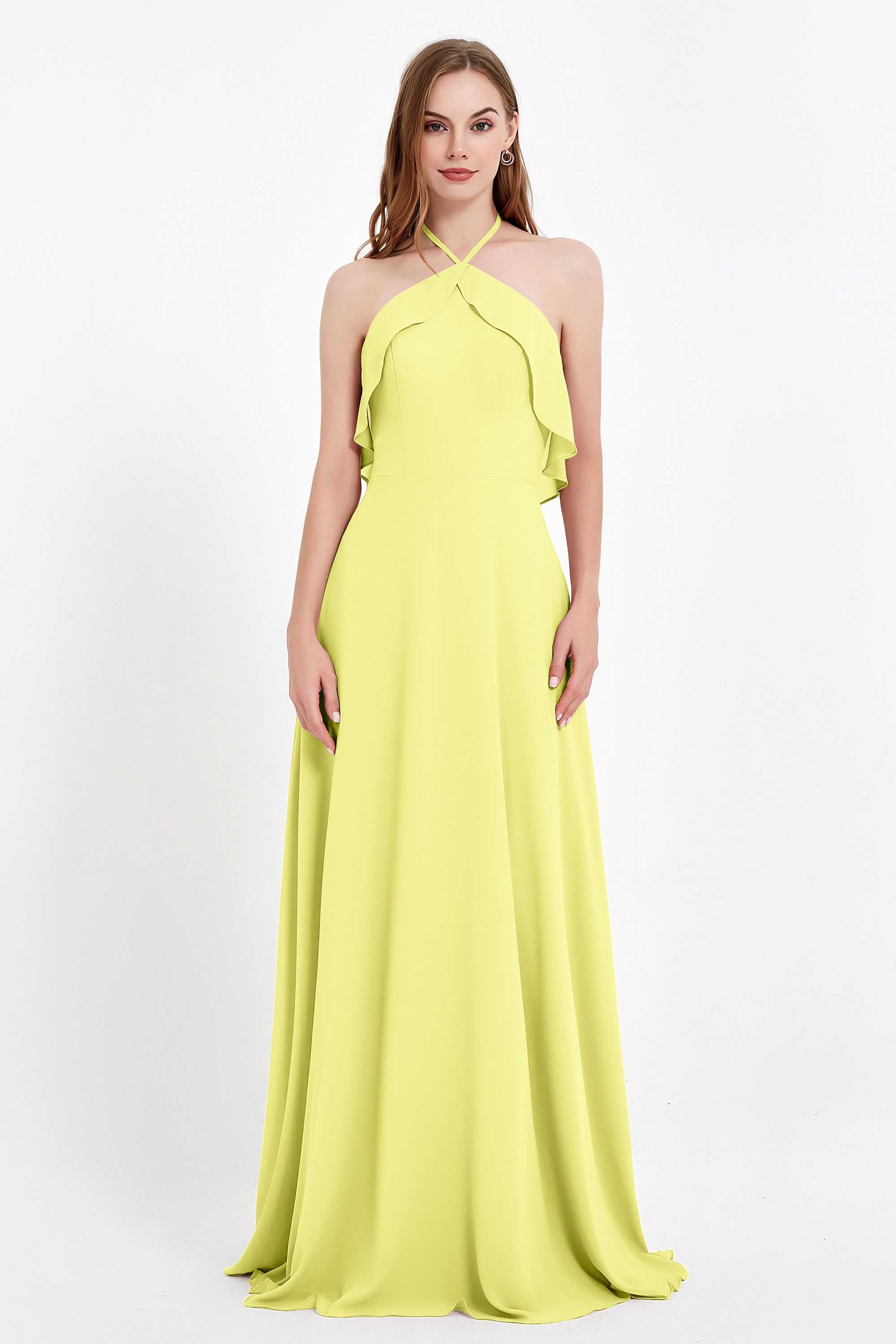 Glamour Chiffon Bridesmaid Dress A Line Sleeveless Ruffles Formal Evening Dresses Gowns