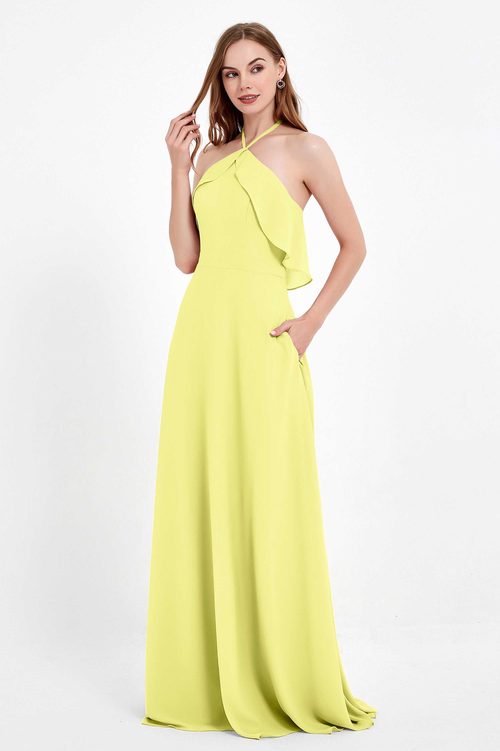 Glamour Chiffon Bridesmaid Dress A Line Sleeveless Ruffles Formal Evening Dresses Gowns