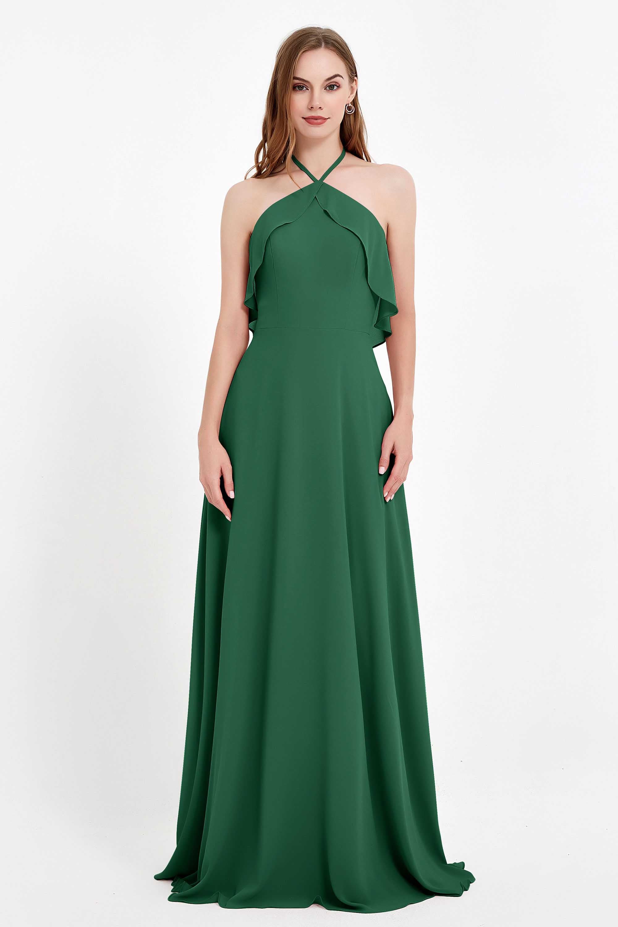 Glamour Chiffon Bridesmaid Dress A Line Sleeveless Ruffles Formal Evening Dresses Gowns