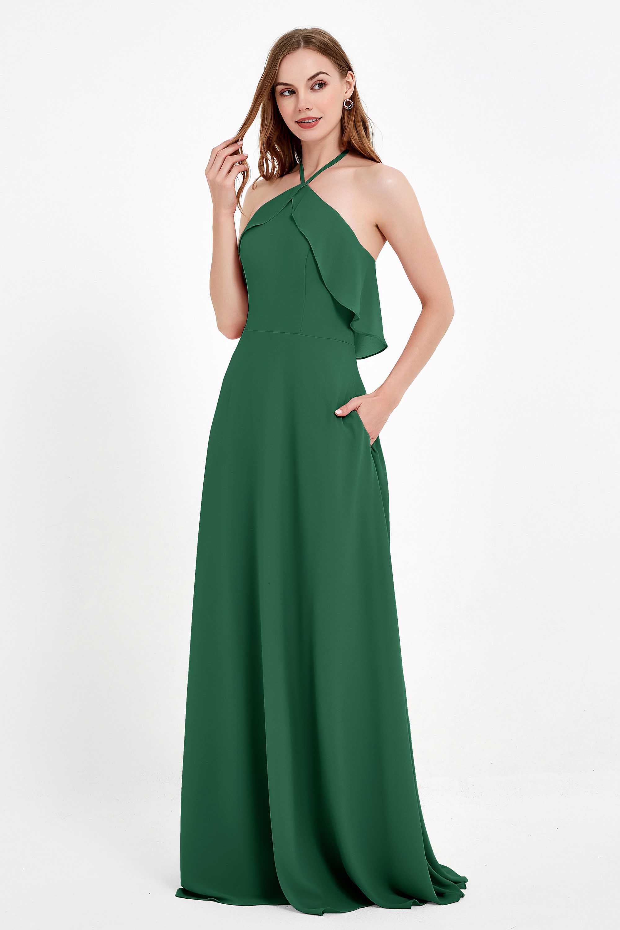 Glamour Chiffon Bridesmaid Dress A Line Sleeveless Ruffles Formal Evening Dresses Gowns