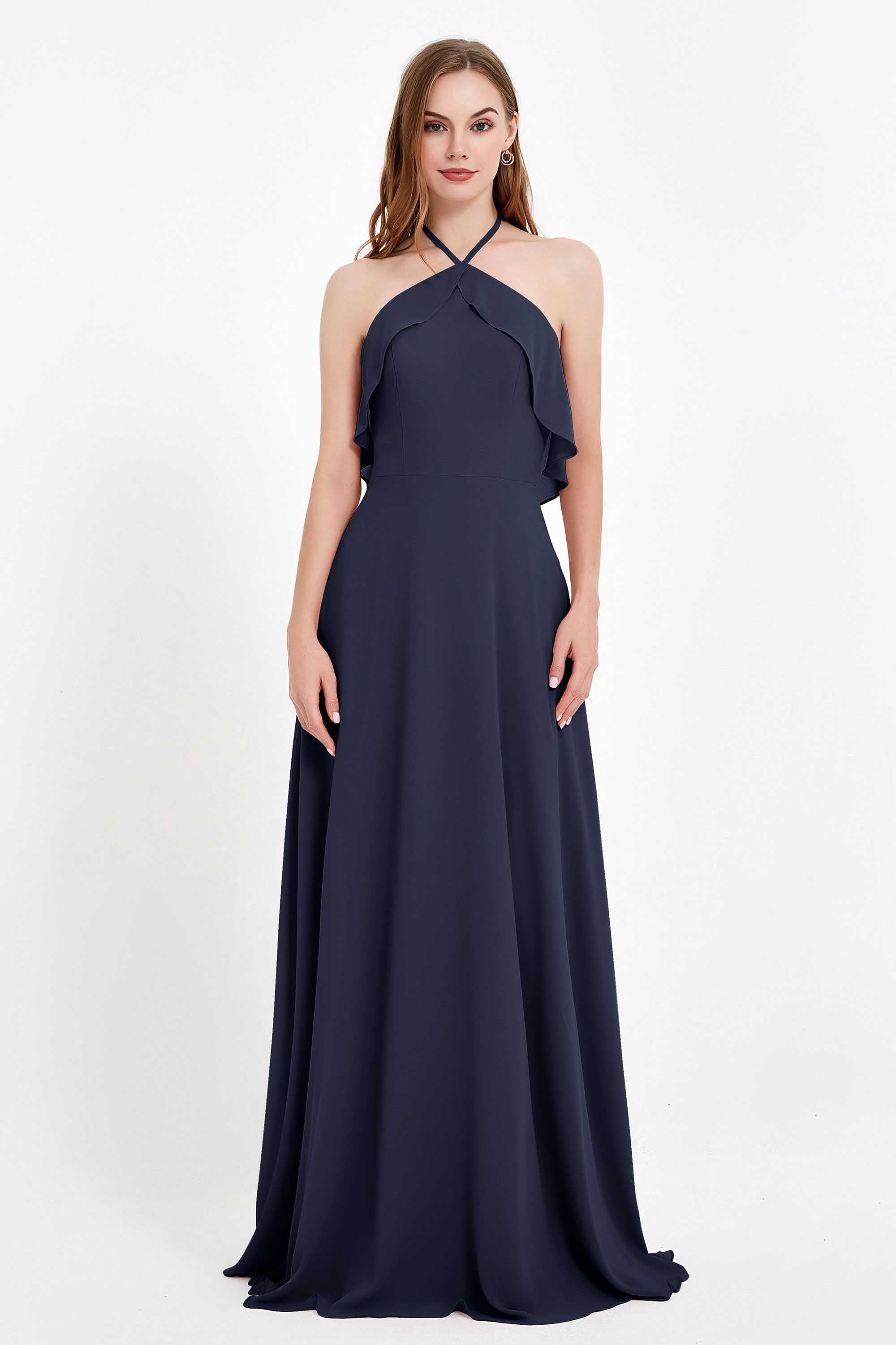 Glamour Chiffon Bridesmaid Dress A Line Sleeveless Ruffles Formal Evening Dresses Gowns