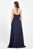 Glamour Chiffon Bridesmaid Dress A Line Sleeveless Ruffles Formal Evening Dresses Gowns