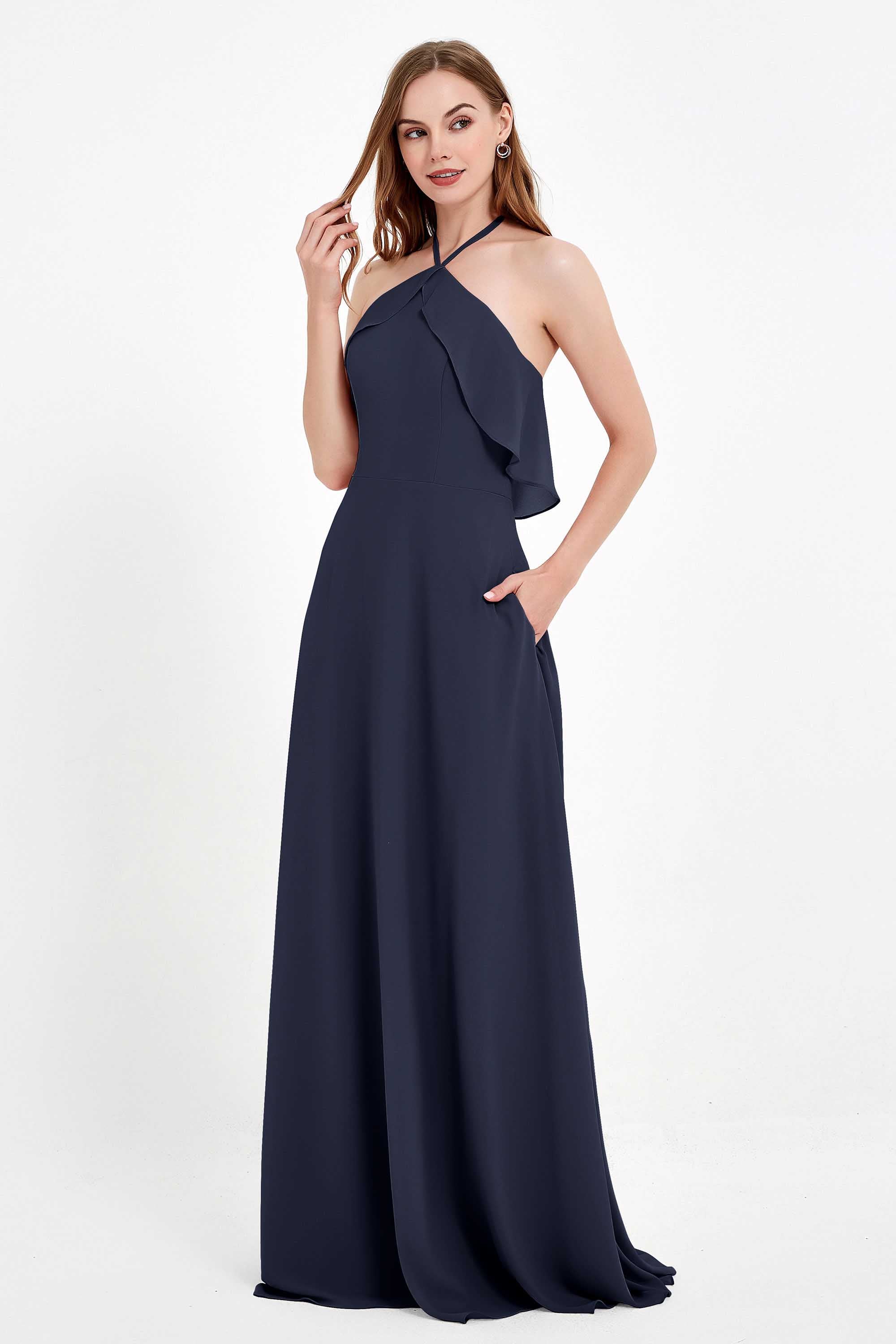 Glamour Chiffon Bridesmaid Dress A Line Sleeveless Ruffles Formal Evening Dresses Gowns