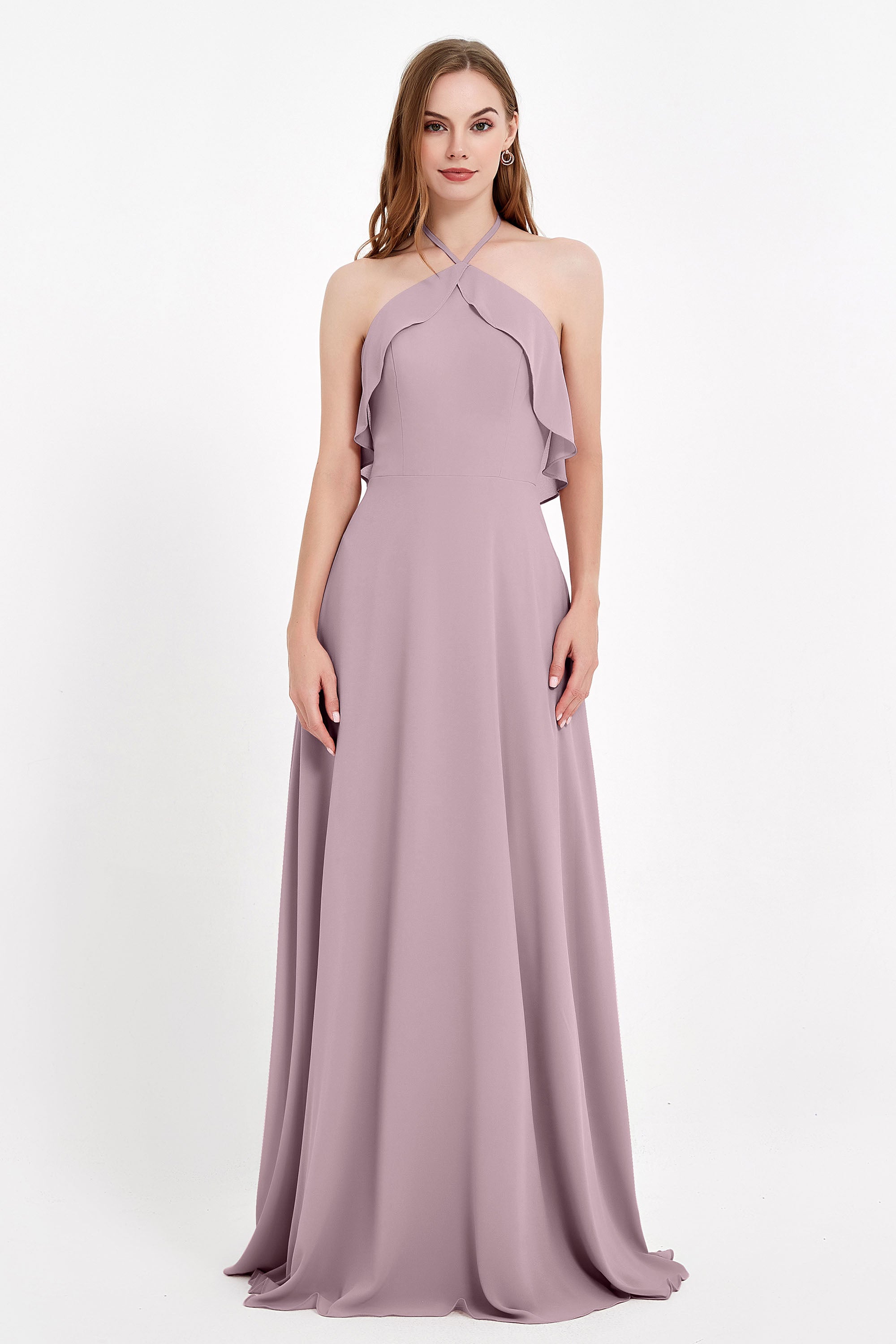 Glamour Chiffon Bridesmaid Dress A Line Sleeveless Ruffles Formal Evening Dresses Gowns