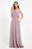 Glamour Chiffon Bridesmaid Dress A Line Sleeveless Ruffles Formal Evening Dresses Gowns