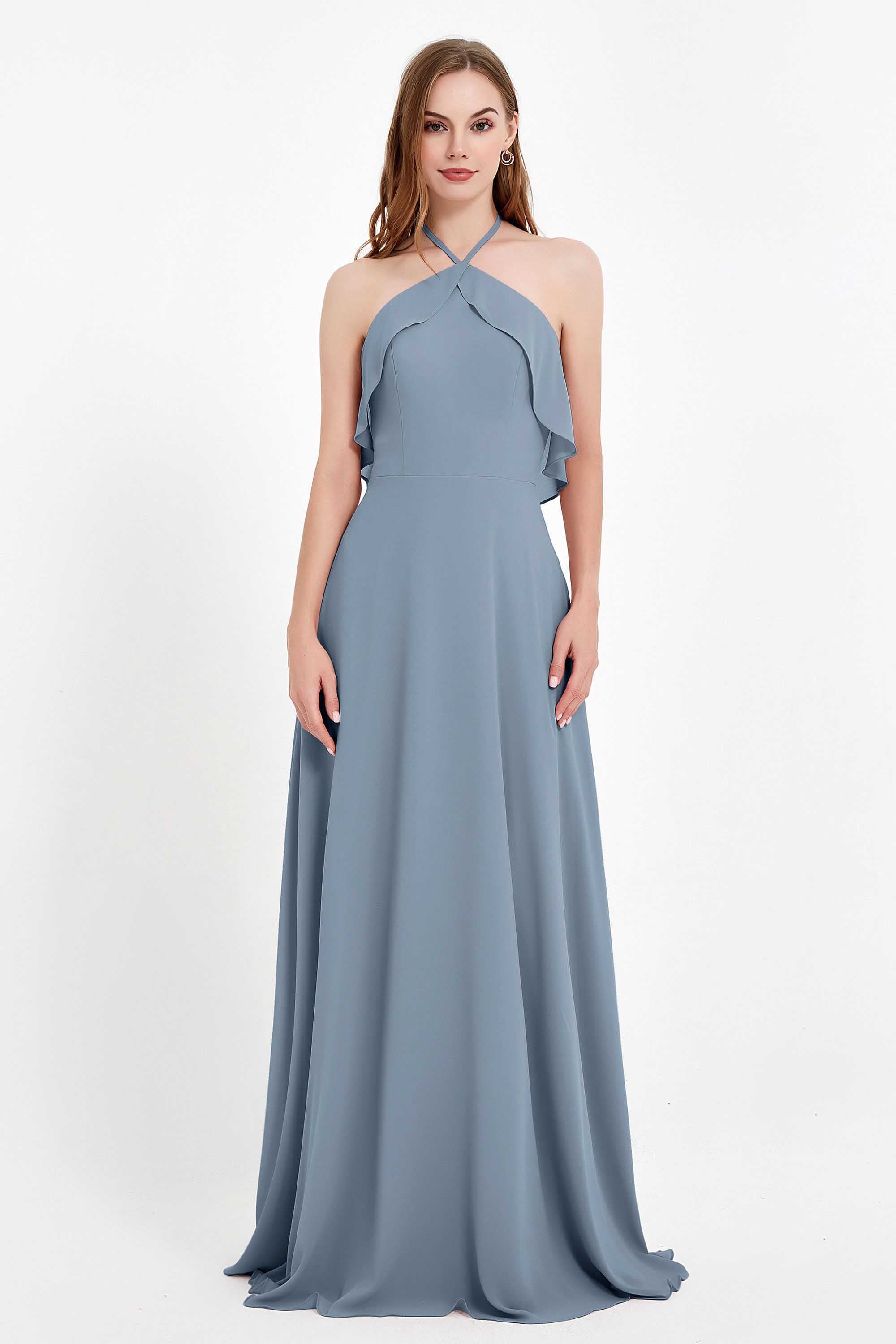 Glamour Chiffon Bridesmaid Dress A Line Sleeveless Ruffles Formal Evening Dresses Gowns