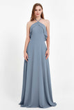 Glamour Chiffon Bridesmaid Dress A Line Sleeveless Ruffles Formal Evening Dresses Gowns