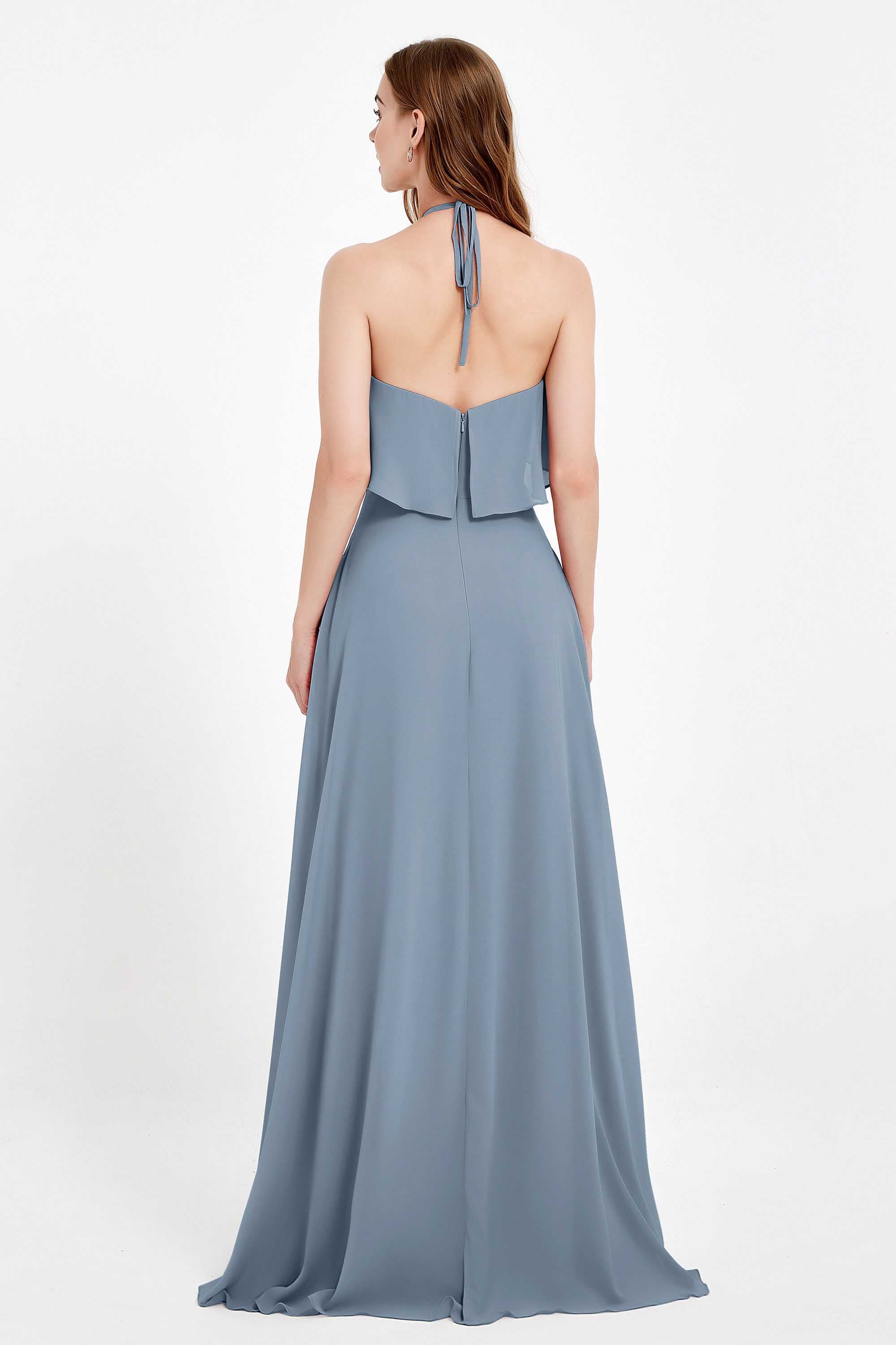 Glamour Chiffon Bridesmaid Dress A Line Sleeveless Ruffles Formal Evening Dresses Gowns