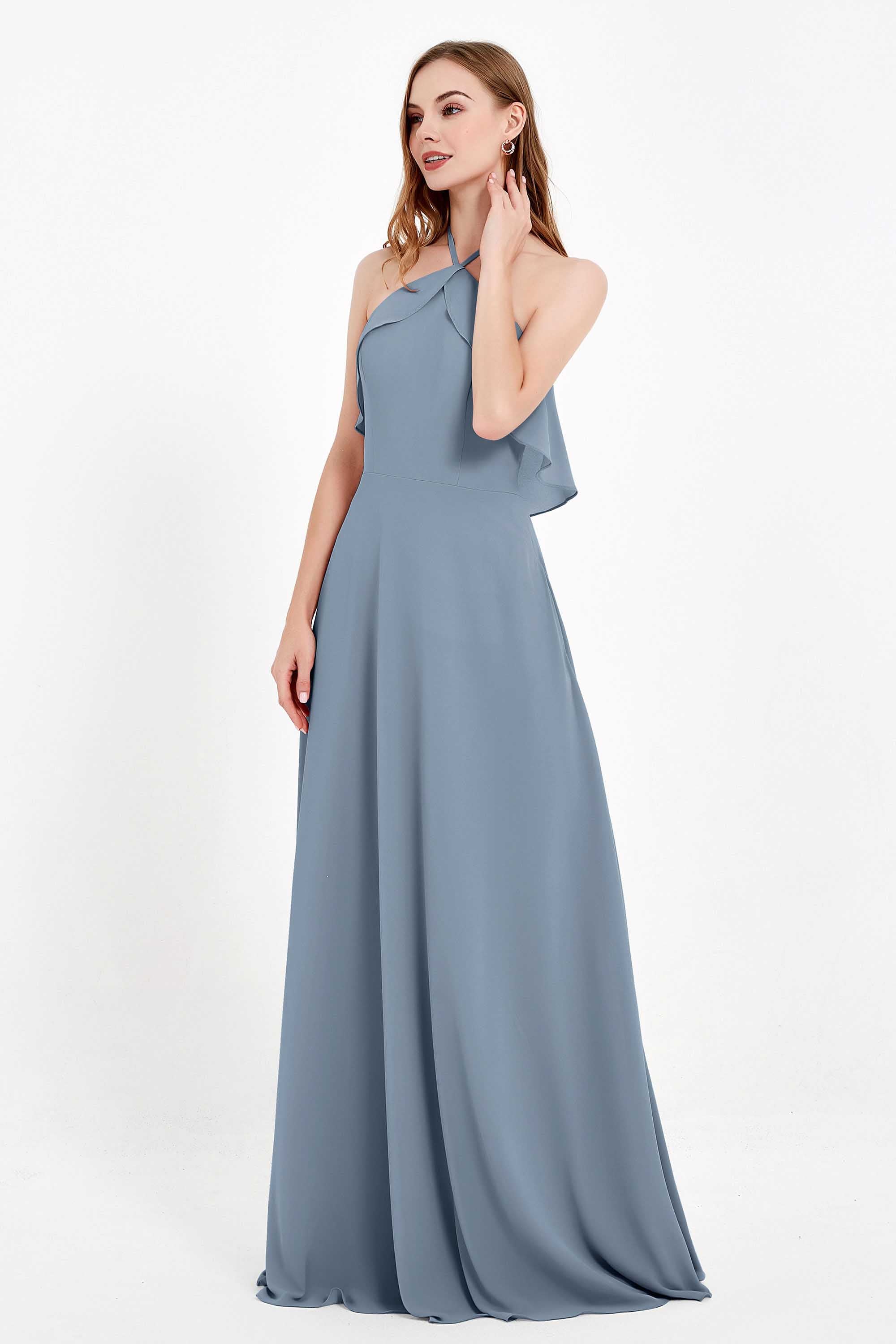 Glamour Chiffon Bridesmaid Dress A Line Sleeveless Ruffles Formal Evening Dresses Gowns