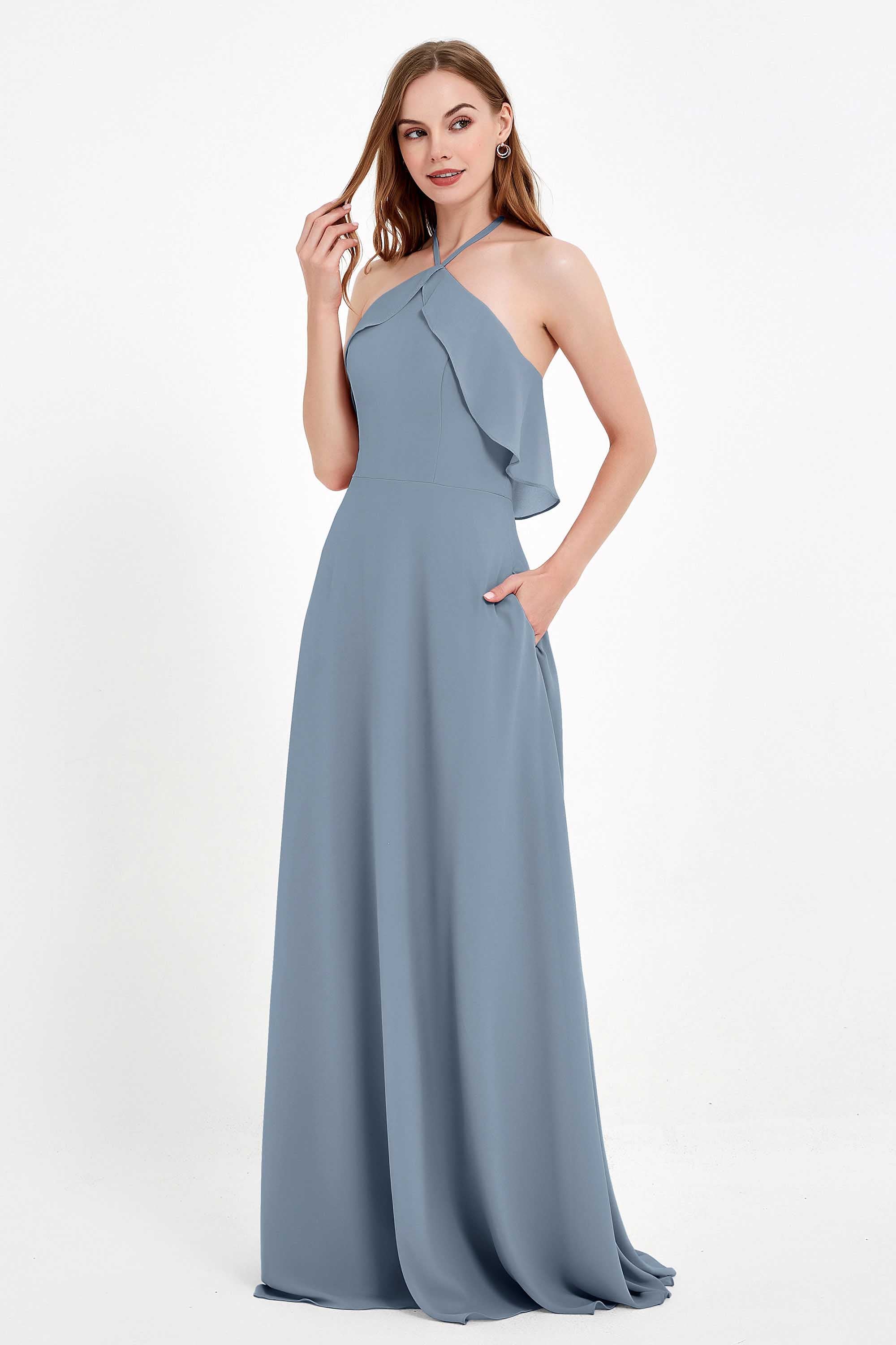 Glamour Chiffon Bridesmaid Dress A Line Sleeveless Ruffles Formal Evening Dresses Gowns