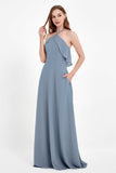 Glamour Chiffon Bridesmaid Dress A Line Sleeveless Ruffles Formal Evening Dresses Gowns