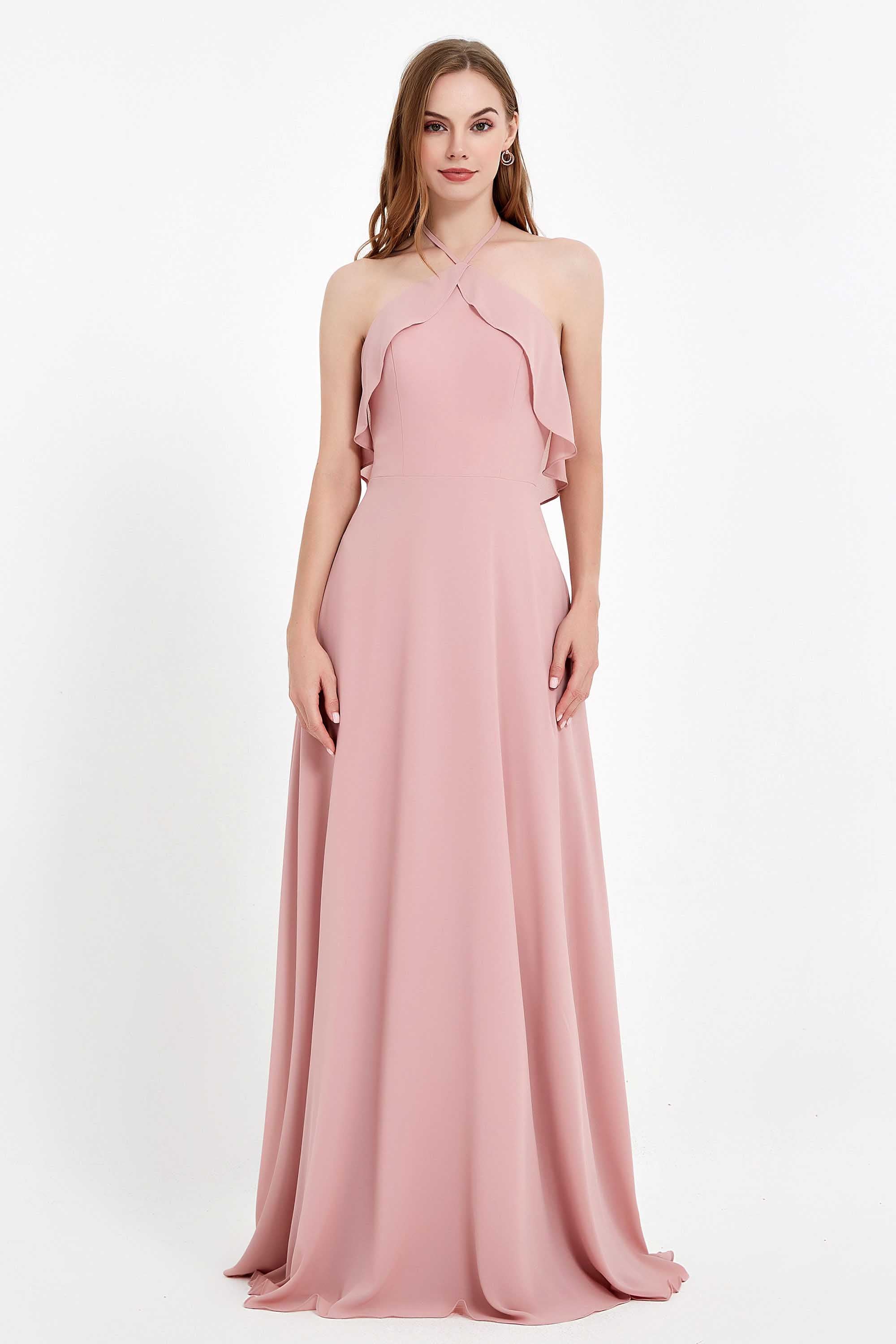 Glamour Chiffon Bridesmaid Dress A Line Sleeveless Ruffles Formal Evening Dresses Gowns