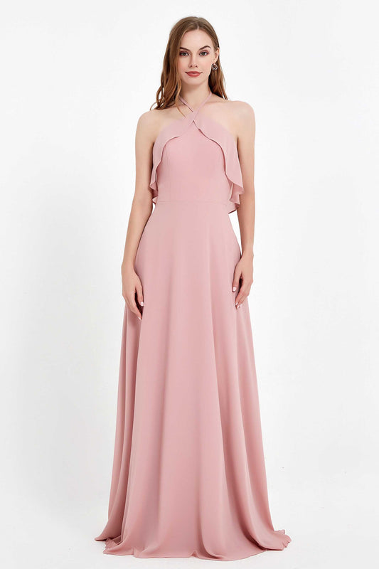 Glamour Chiffon Bridesmaid Dress A Line Sleeveless Ruffles Formal Evening Dresses Gowns