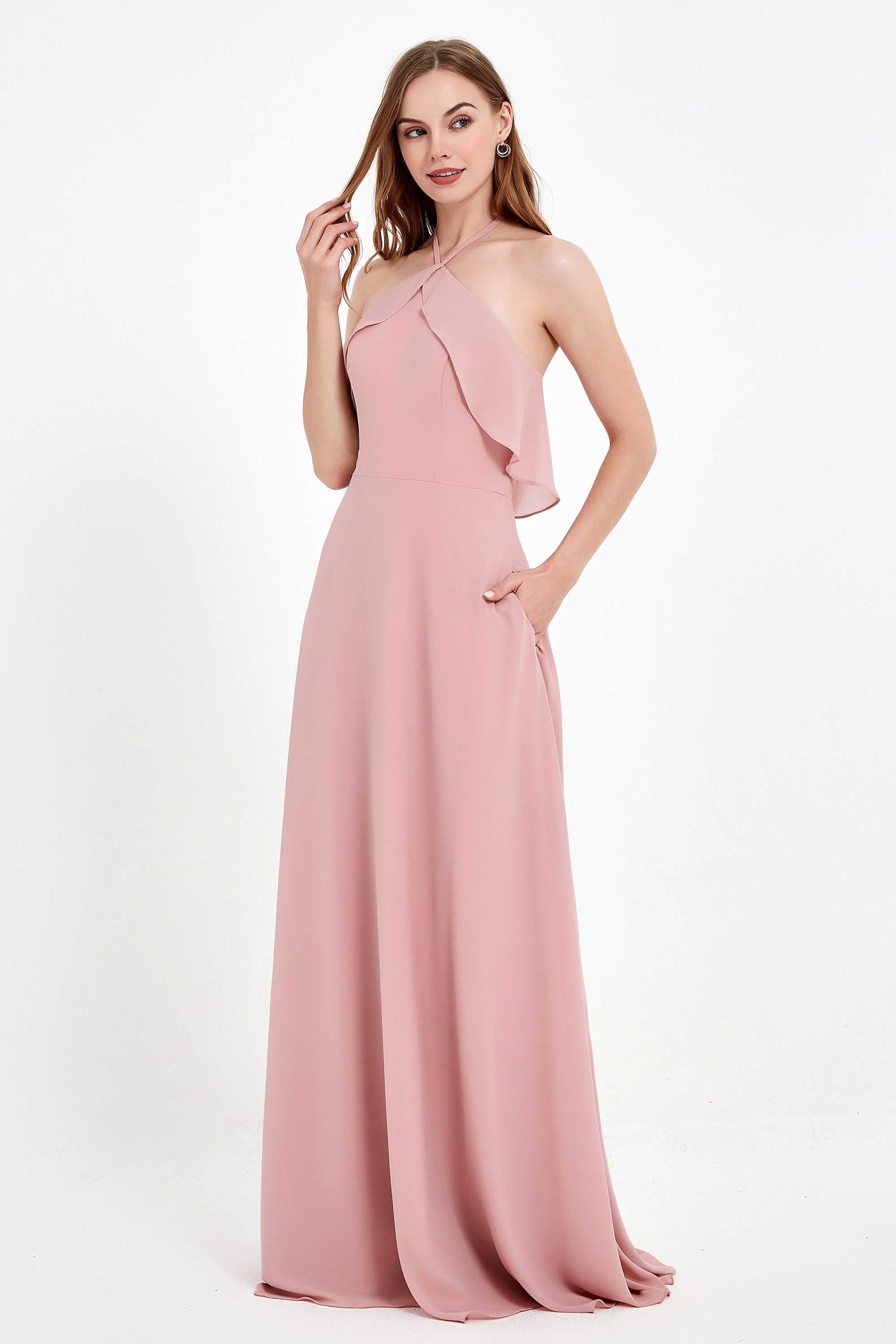 Glamour Chiffon Bridesmaid Dress A Line Sleeveless Ruffles Formal Evening Dresses Gowns