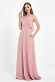Glamour Chiffon Bridesmaid Dress A Line Sleeveless Ruffles Formal Evening Dresses Gowns