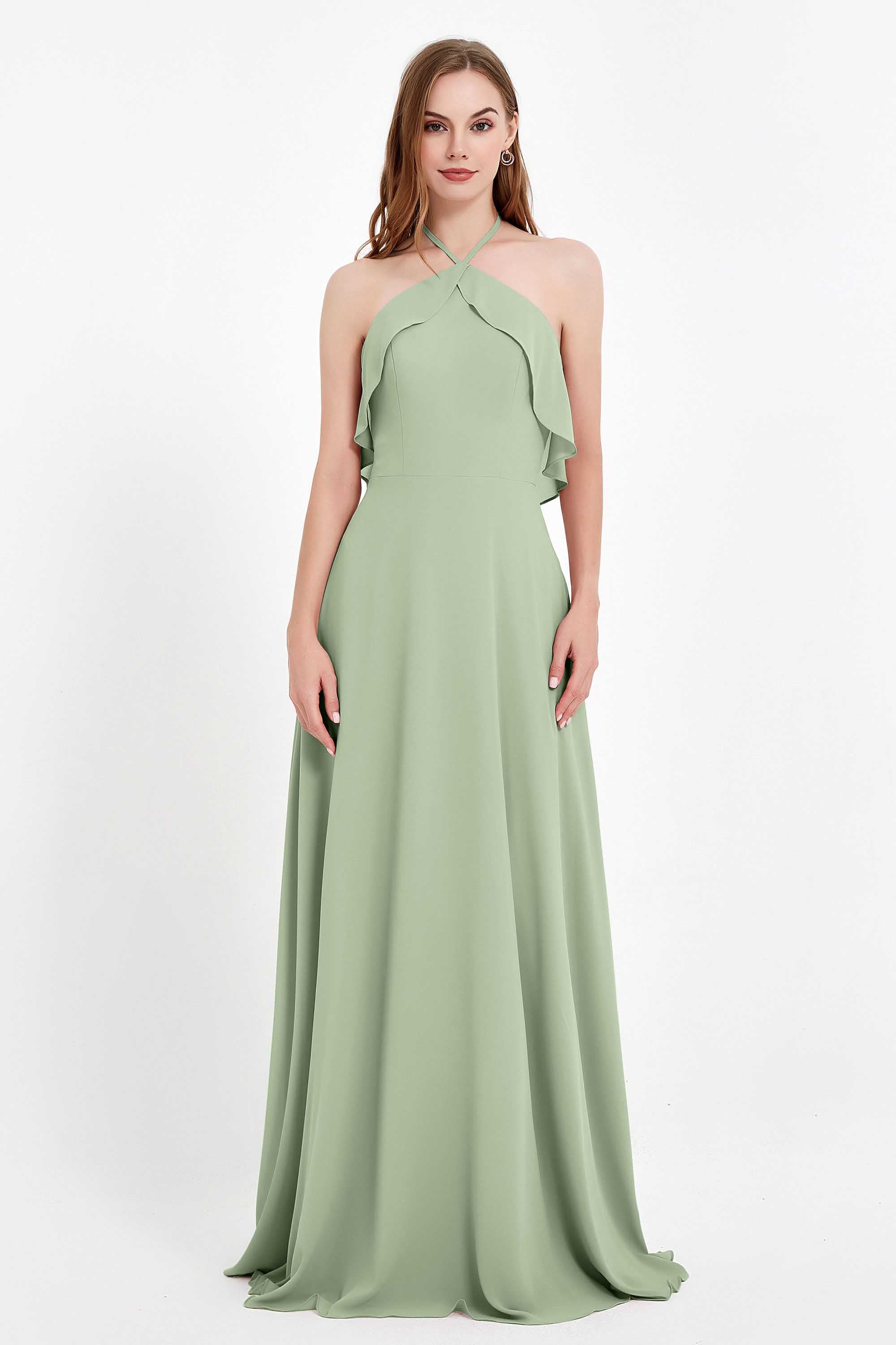 Glamour Chiffon Bridesmaid Dress A Line Sleeveless Ruffles Formal Evening Dresses Gowns