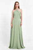 Glamour Chiffon Bridesmaid Dress A Line Sleeveless Ruffles Formal Evening Dresses Gowns