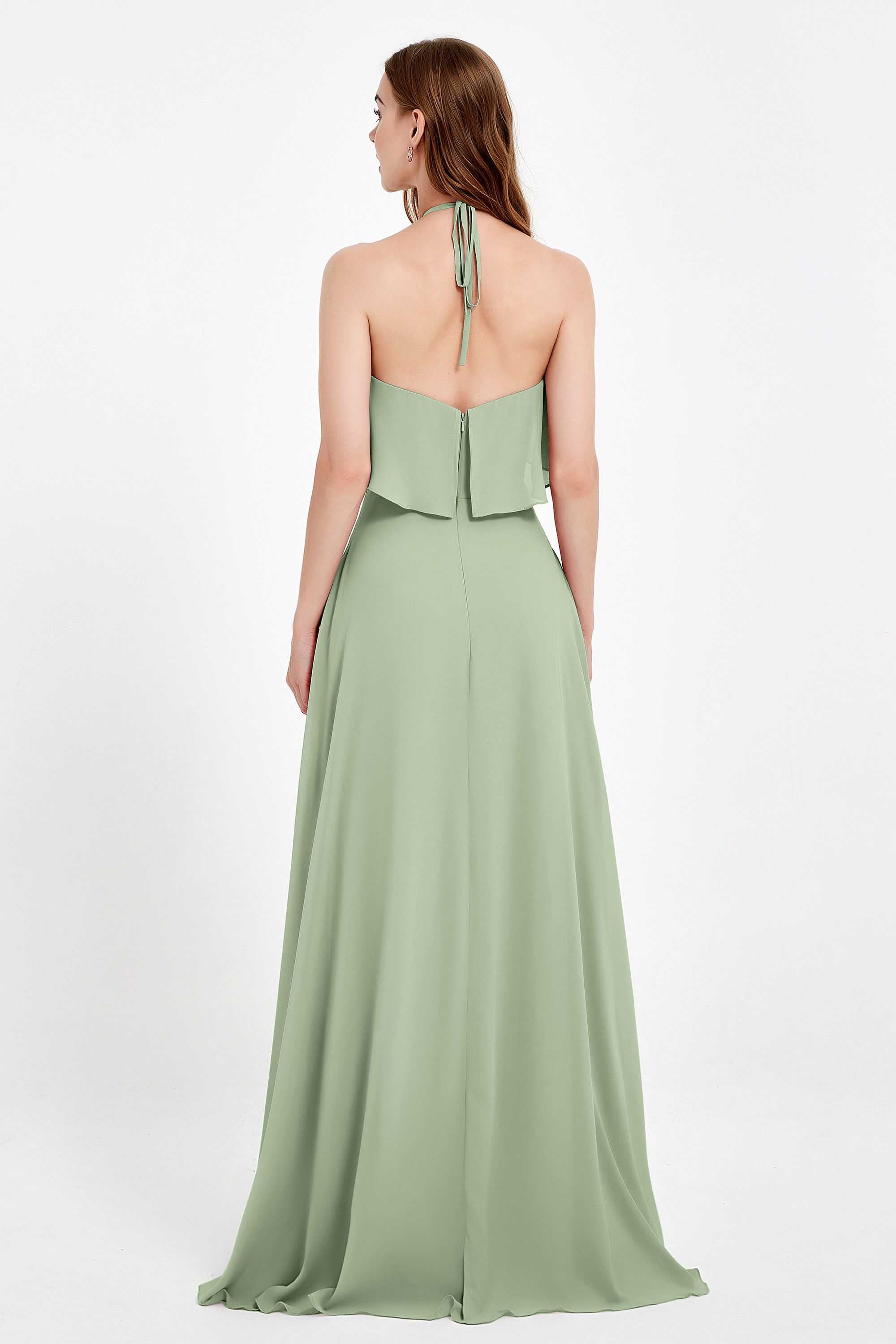 Glamour Chiffon Bridesmaid Dress A Line Sleeveless Ruffles Formal Evening Dresses Gowns