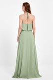 Glamour Chiffon Bridesmaid Dress A Line Sleeveless Ruffles Formal Evening Dresses Gowns