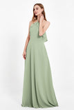 Glamour Chiffon Bridesmaid Dress A Line Sleeveless Ruffles Formal Evening Dresses Gowns