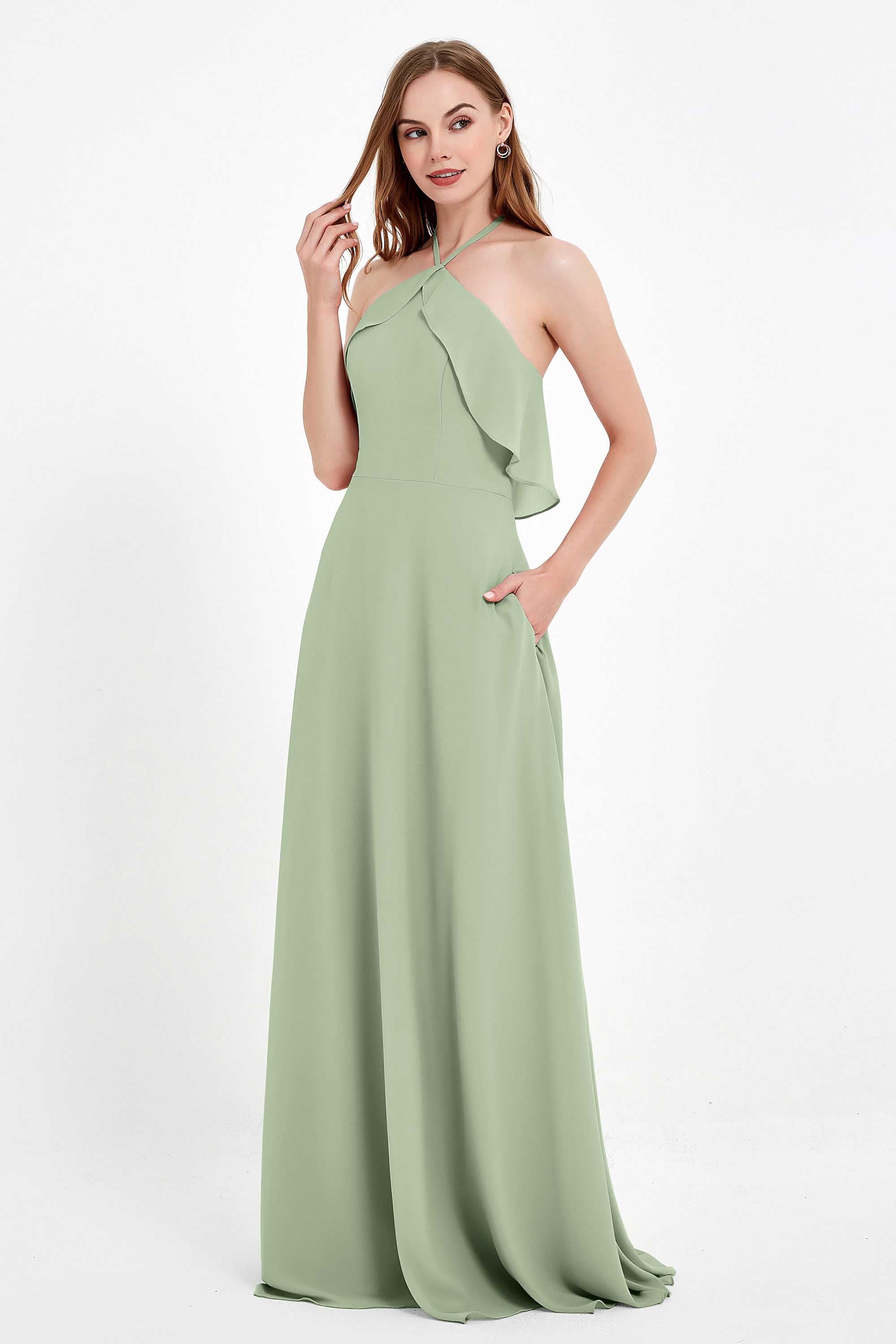 Glamour Chiffon Bridesmaid Dress A Line Sleeveless Ruffles Formal Evening Dresses Gowns