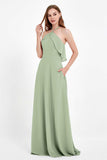 Glamour Chiffon Bridesmaid Dress A Line Sleeveless Ruffles Formal Evening Dresses Gowns