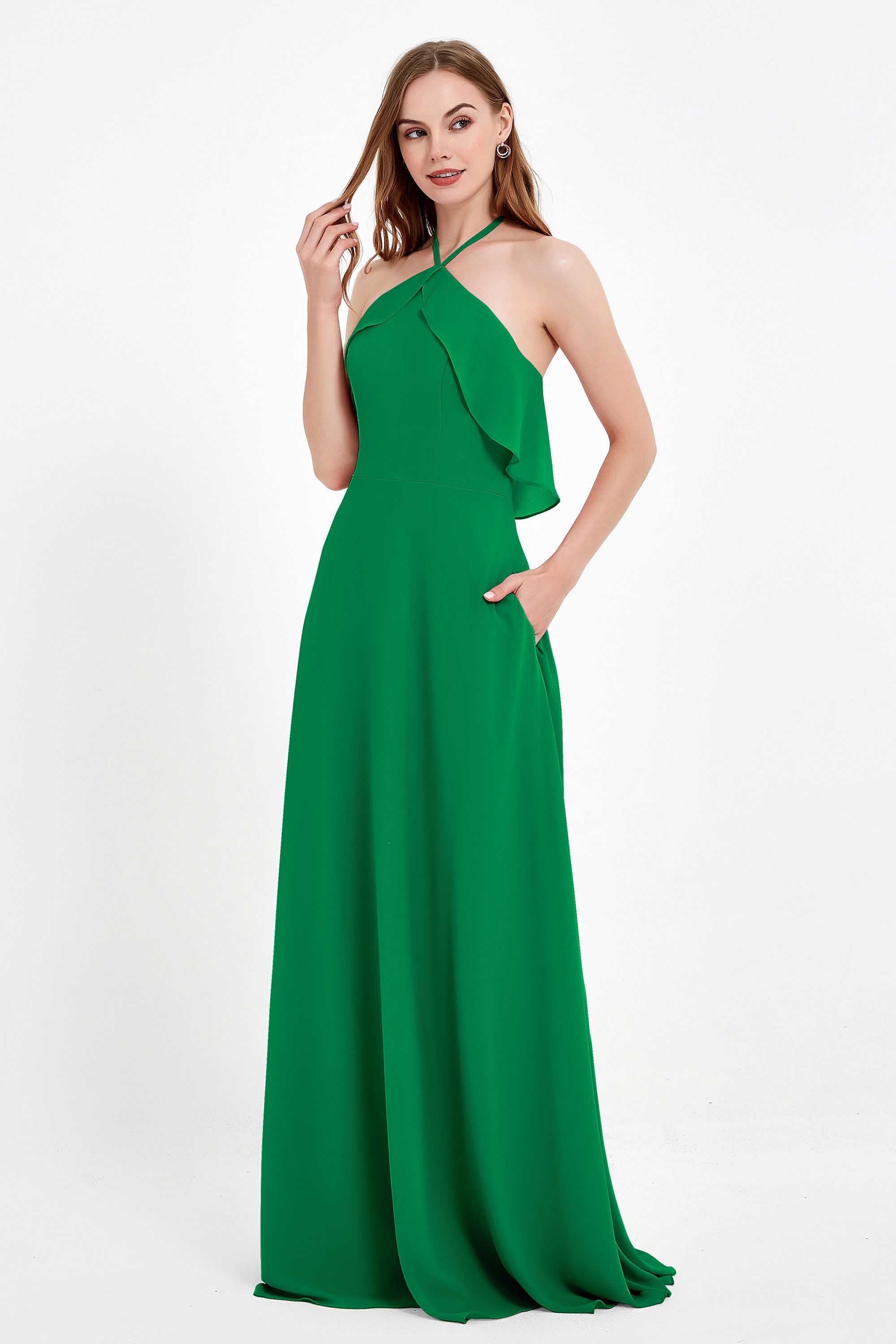 Glamour Chiffon Bridesmaid Dress A Line Sleeveless Ruffles Formal Evening Dresses Gowns
