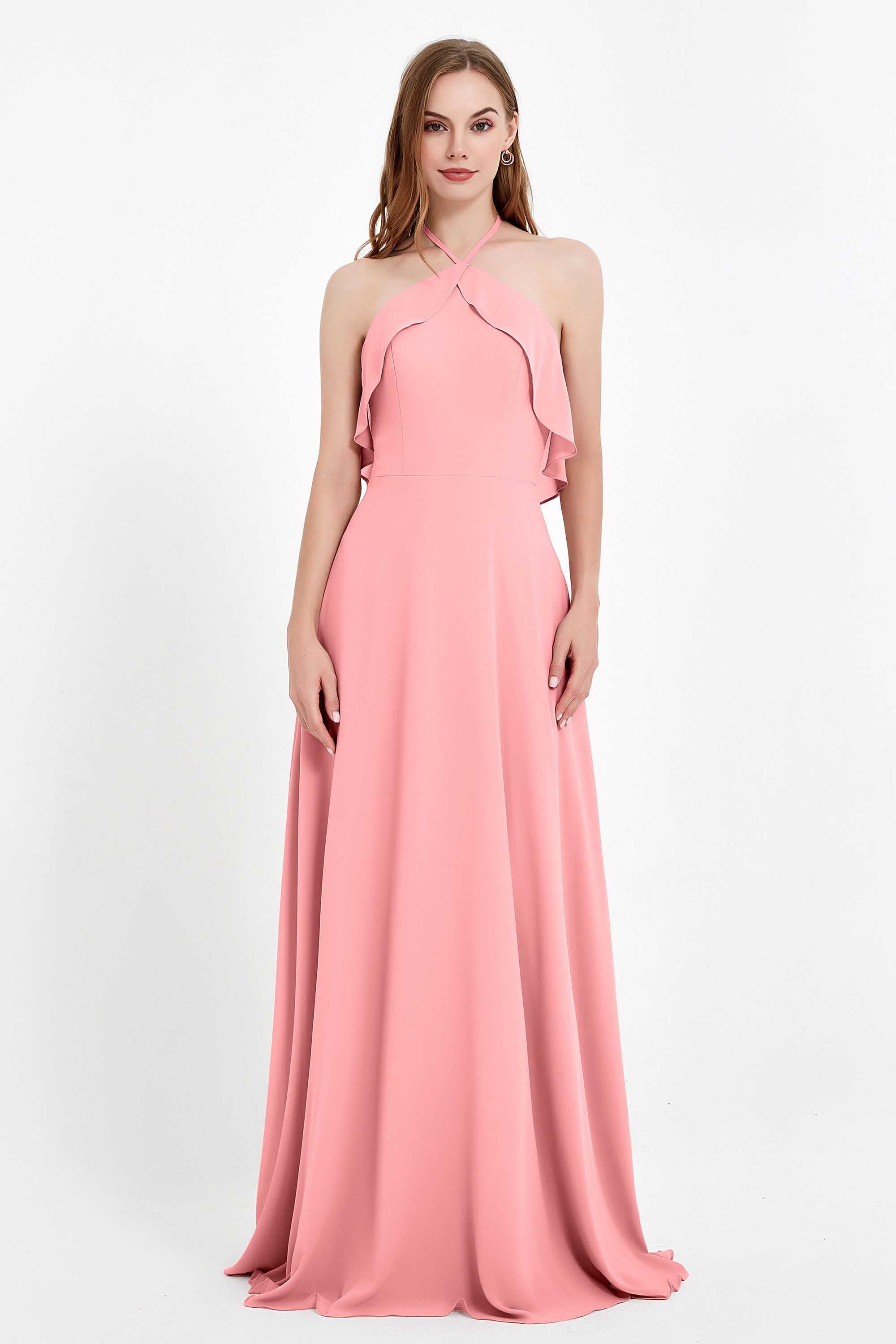 Glamour Chiffon Bridesmaid Dress A Line Sleeveless Ruffles Formal Evening Dresses Gowns