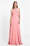 Glamour Chiffon Bridesmaid Dress A Line Sleeveless Ruffles Formal Evening Dresses Gowns