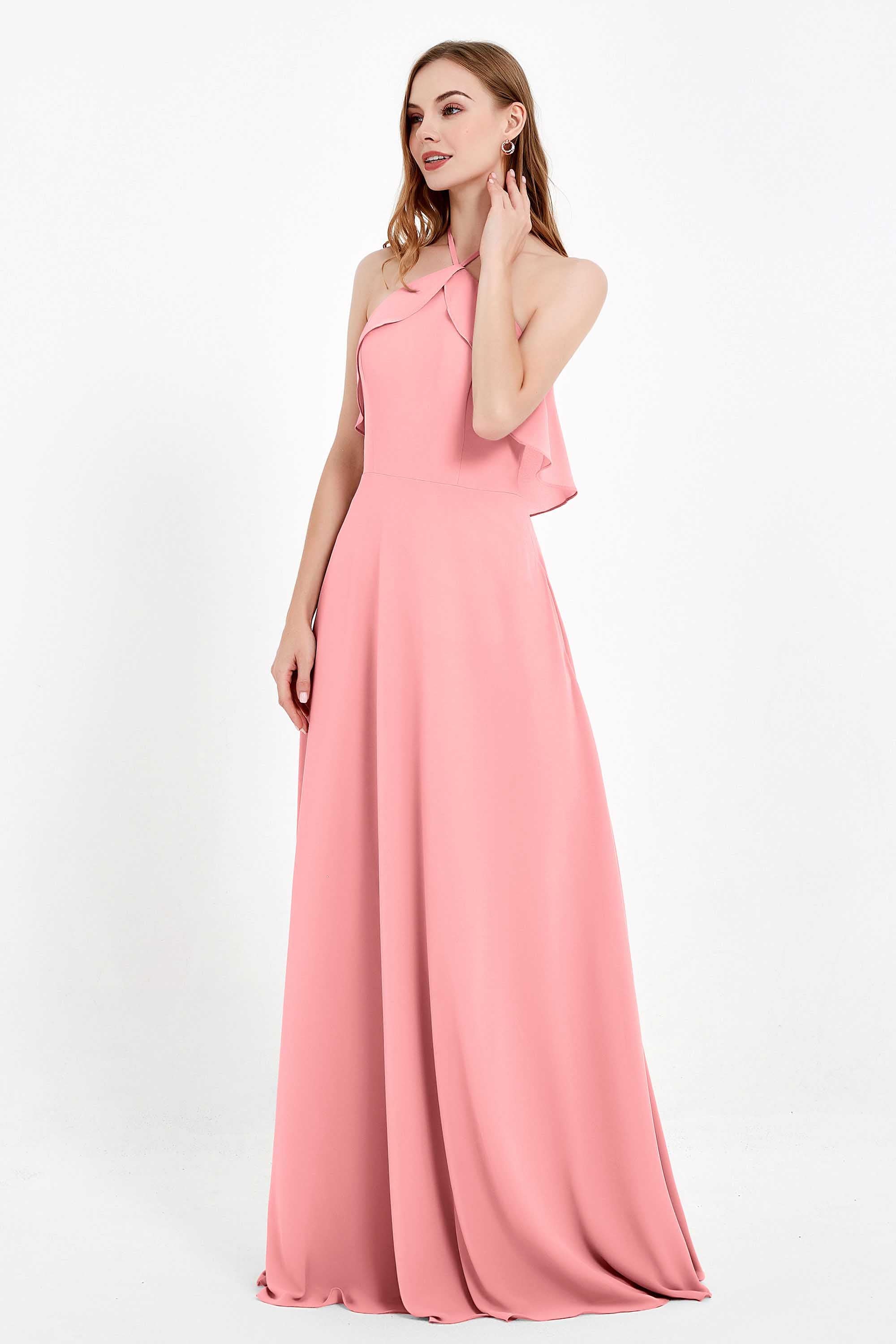 Glamour Chiffon Bridesmaid Dress A Line Sleeveless Ruffles Formal Evening Dresses Gowns