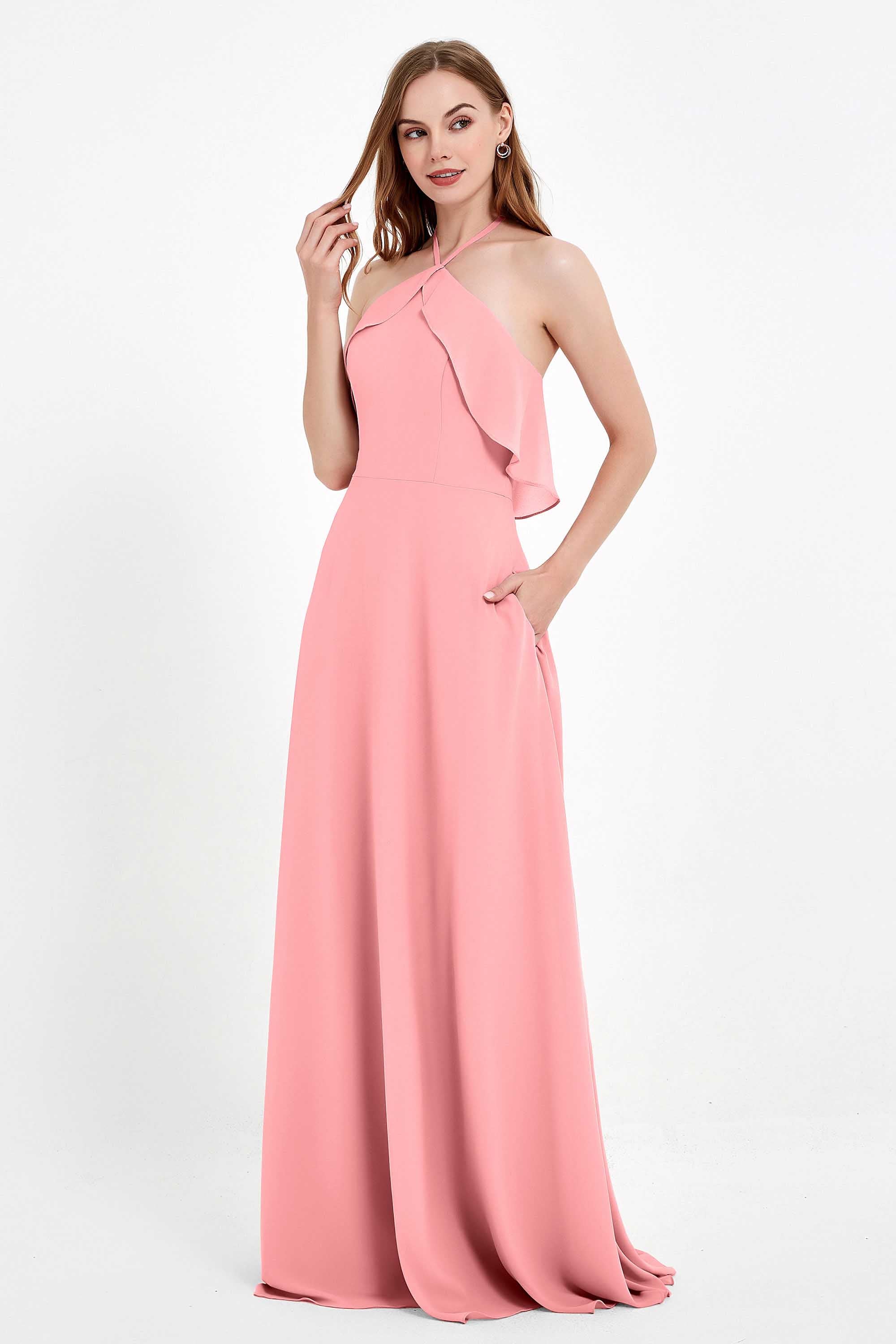 Glamour Chiffon Bridesmaid Dress A Line Sleeveless Ruffles Formal Evening Dresses Gowns