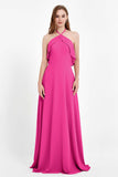 Glamour Chiffon Bridesmaid Dress A Line Sleeveless Ruffles Formal Evening Dresses Gowns