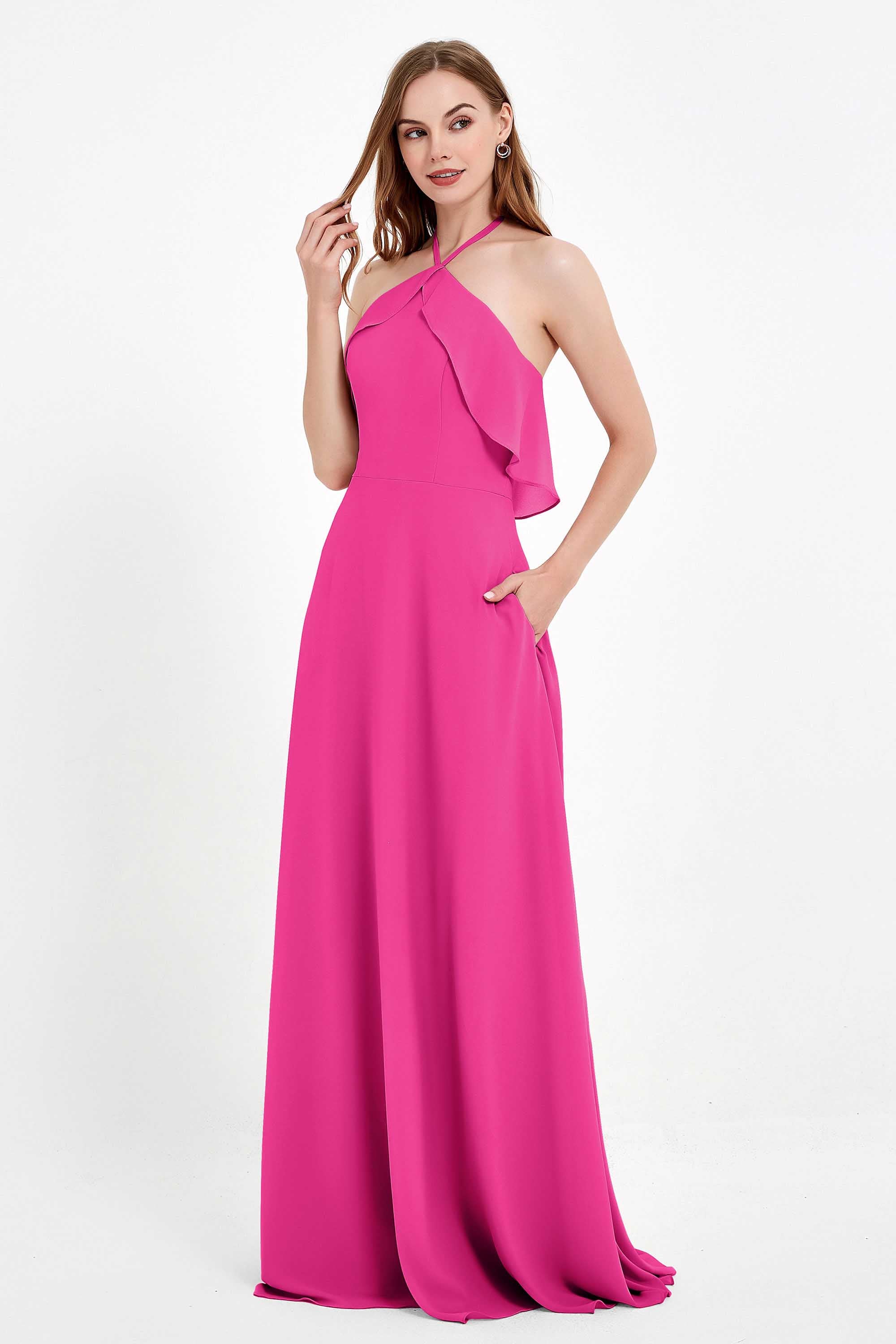 Glamour Chiffon Bridesmaid Dress A Line Sleeveless Ruffles Formal Evening Dresses Gowns