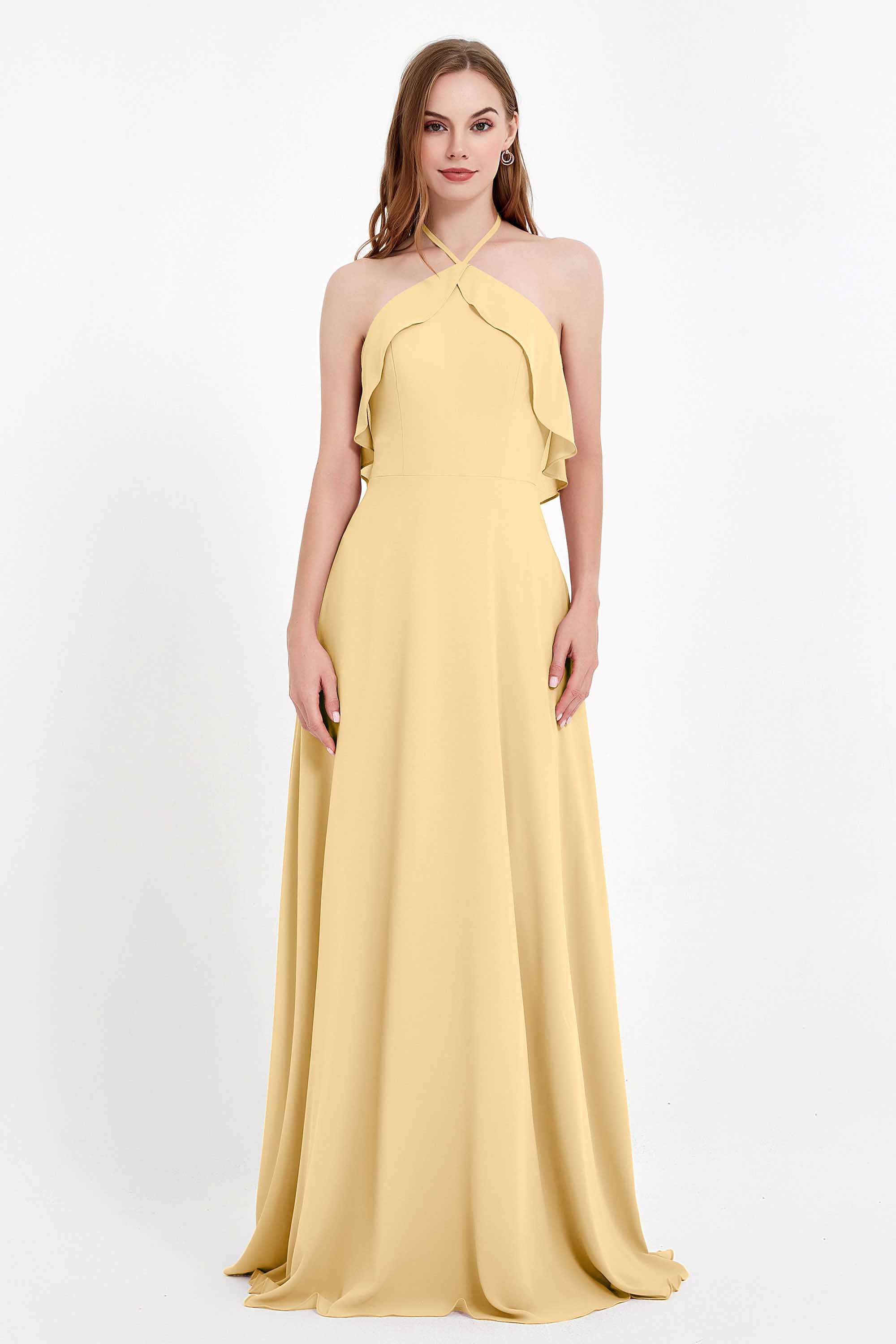 Glamour Chiffon Bridesmaid Dress A Line Sleeveless Ruffles Formal Evening Dresses Gowns