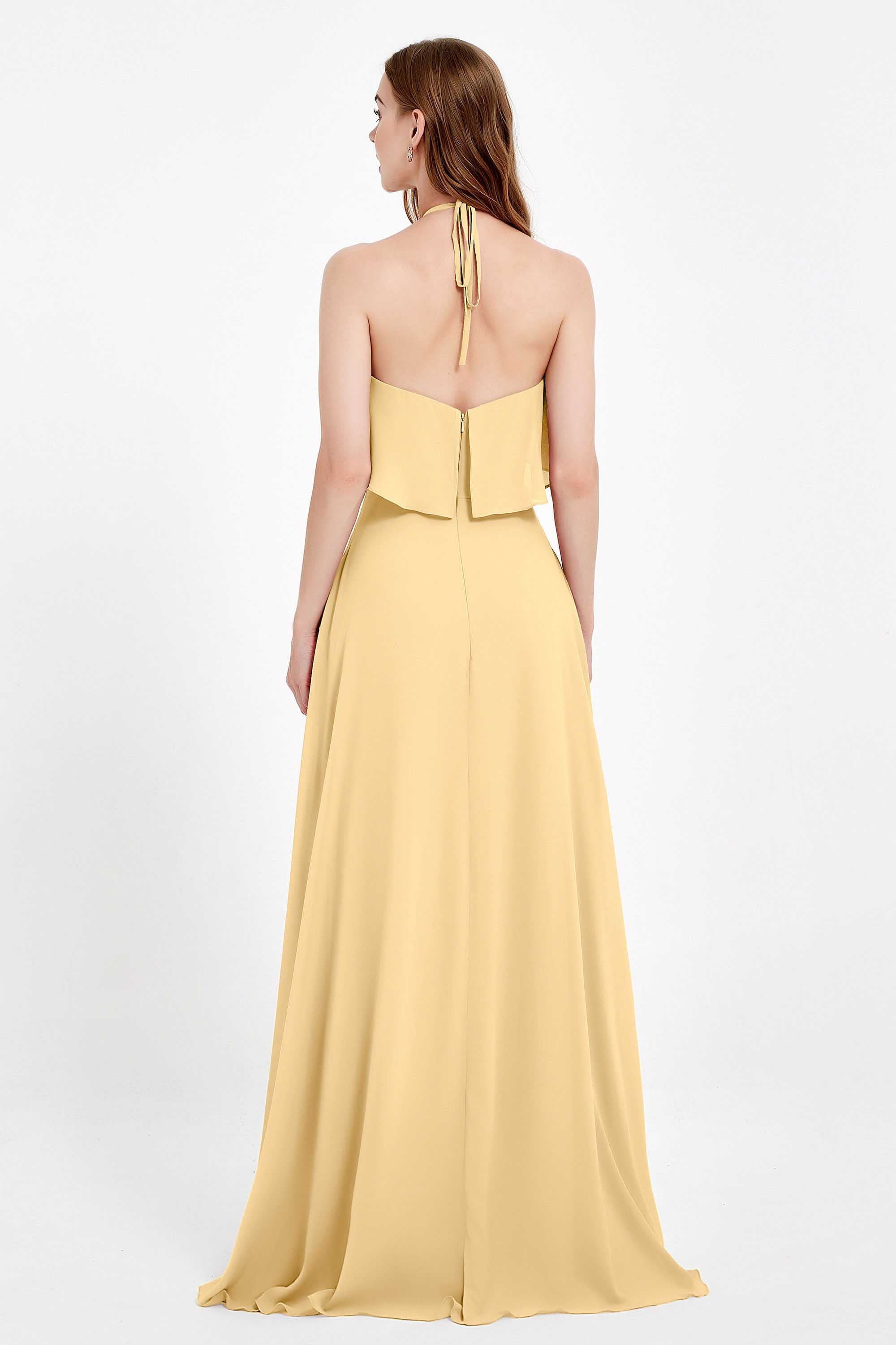 Glamour Chiffon Bridesmaid Dress A Line Sleeveless Ruffles Formal Evening Dresses Gowns
