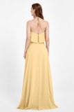 Glamour Chiffon Bridesmaid Dress A Line Sleeveless Ruffles Formal Evening Dresses Gowns