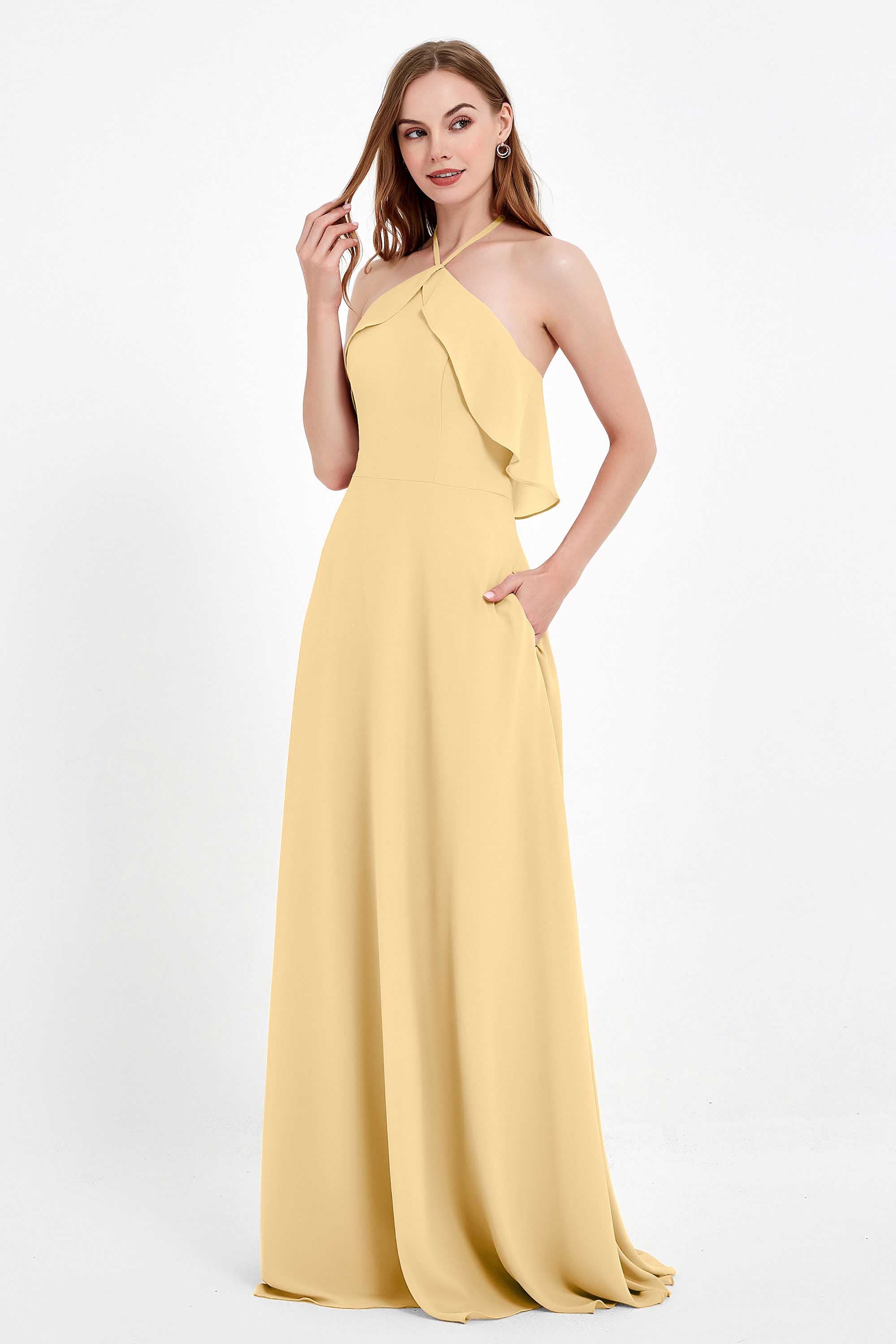 Glamour Chiffon Bridesmaid Dress A Line Sleeveless Ruffles Formal Evening Dresses Gowns