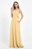 Glamour Chiffon Bridesmaid Dress A Line Sleeveless Ruffles Formal Evening Dresses Gowns