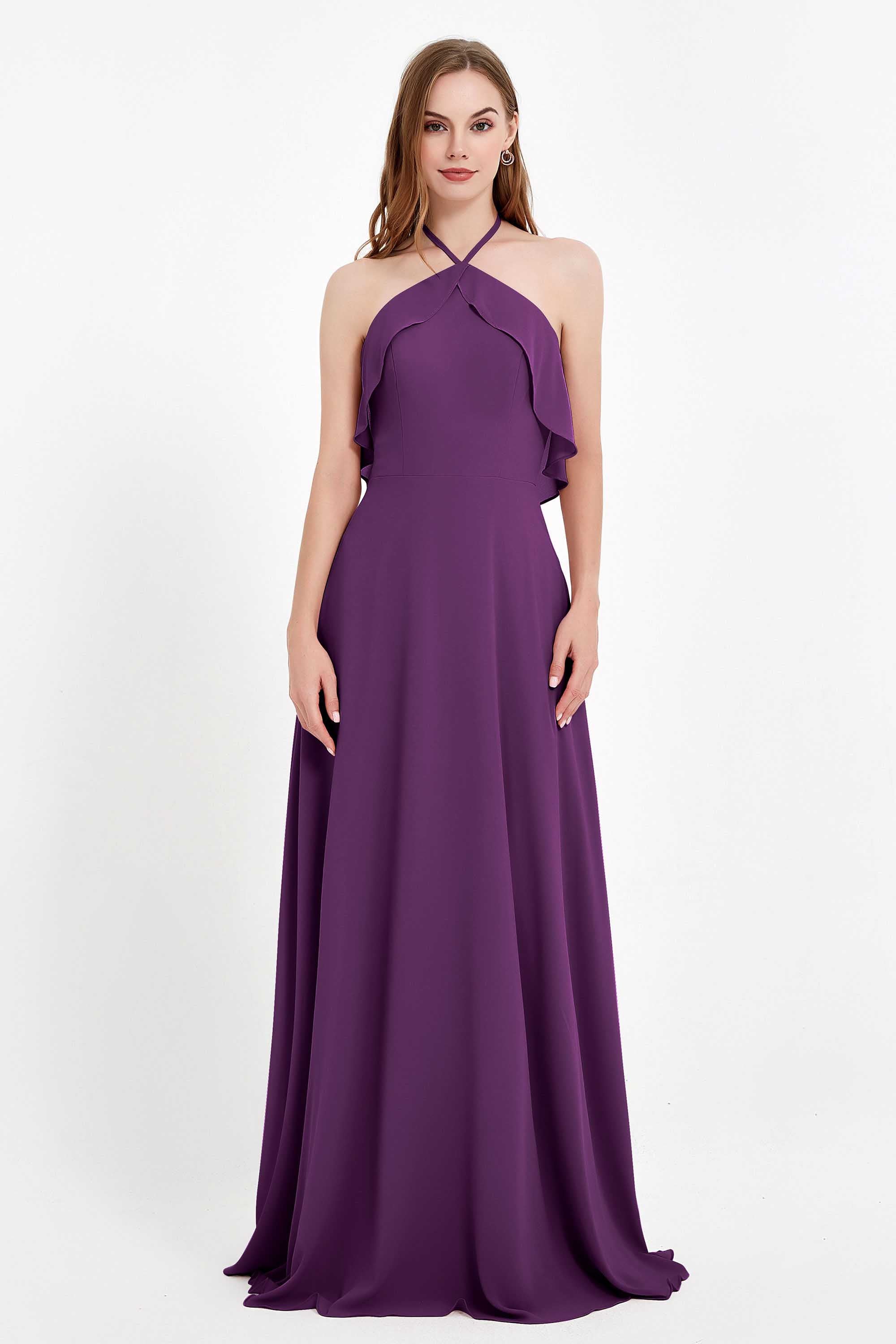 Glamour Chiffon Bridesmaid Dress A Line Sleeveless Ruffles Formal Evening Dresses Gowns