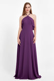 Glamour Chiffon Bridesmaid Dress A Line Sleeveless Ruffles Formal Evening Dresses Gowns