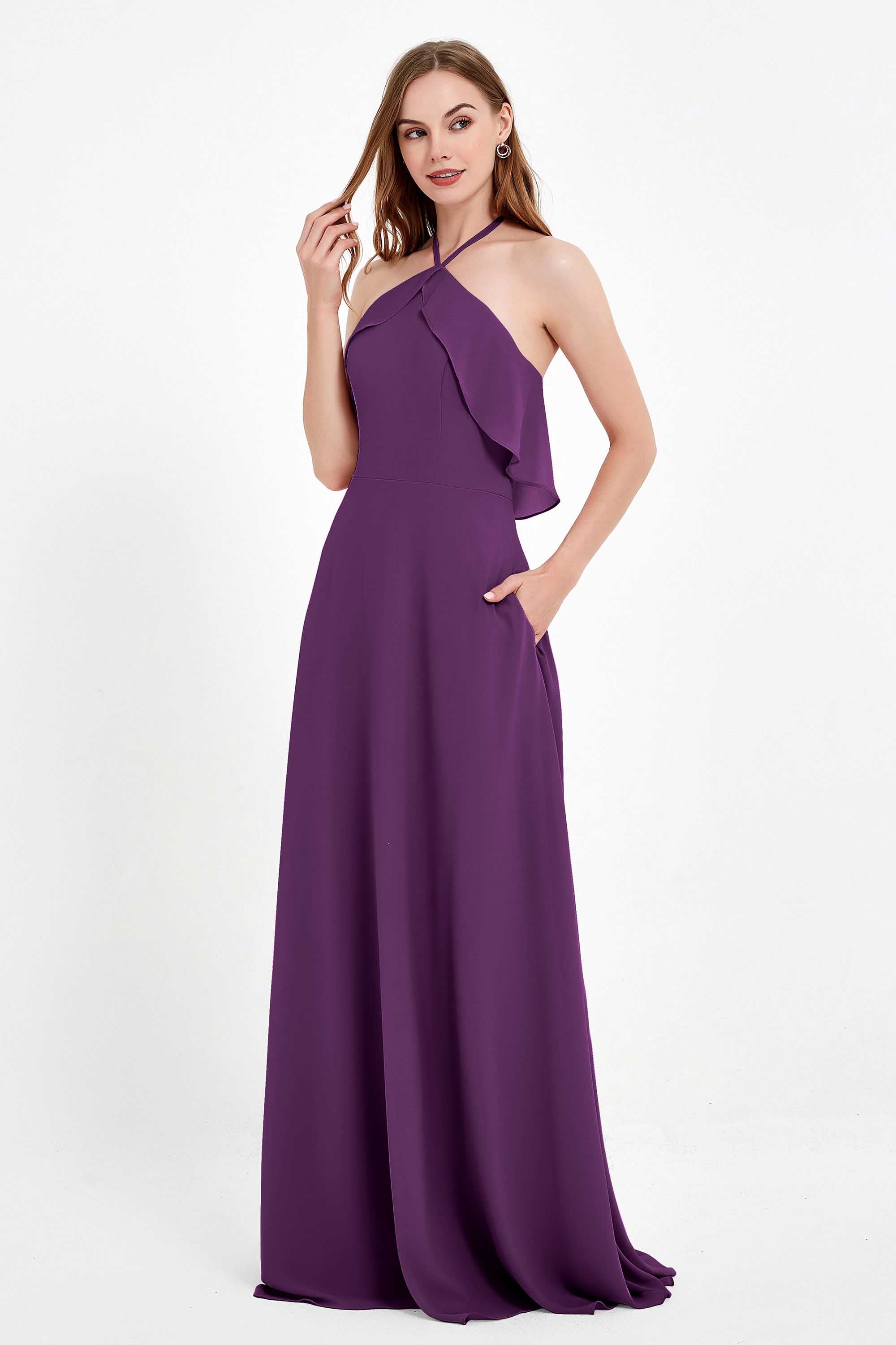 Glamour Chiffon Bridesmaid Dress A Line Sleeveless Ruffles Formal Evening Dresses Gowns