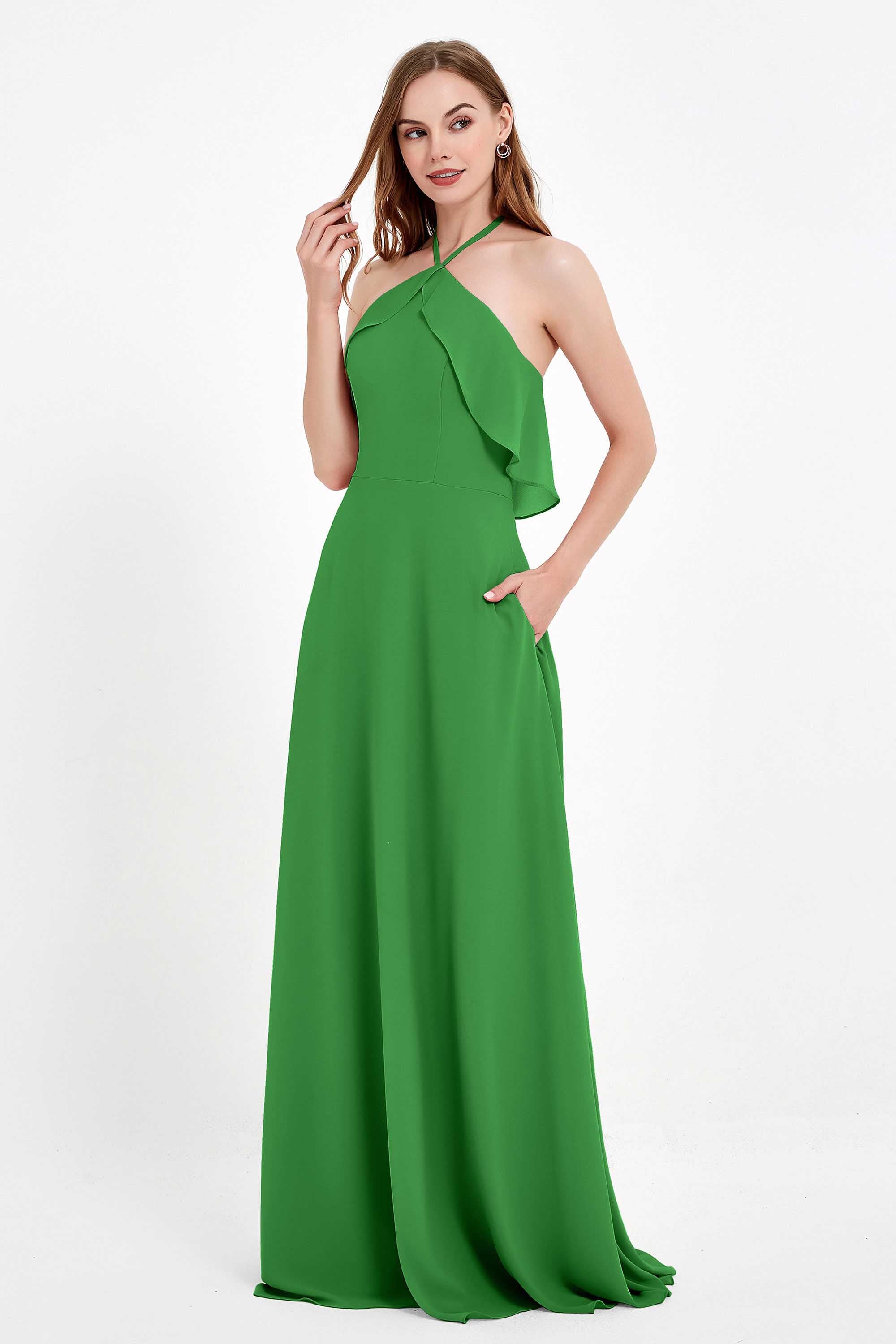 Glamour Chiffon Bridesmaid Dress A Line Sleeveless Ruffles Formal Evening Dresses Gowns