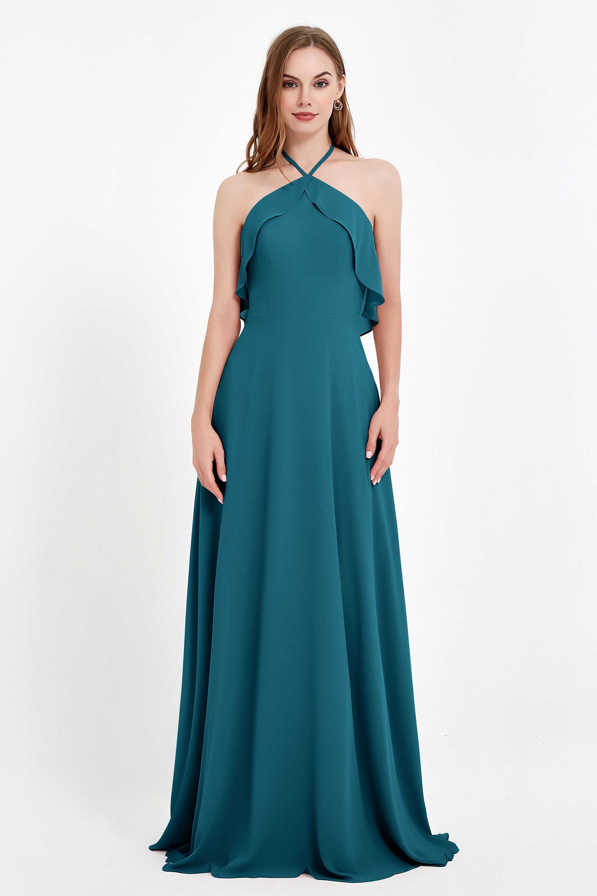 Glamour Chiffon Bridesmaid Dress A Line Sleeveless Ruffles Formal Evening Dresses Gowns