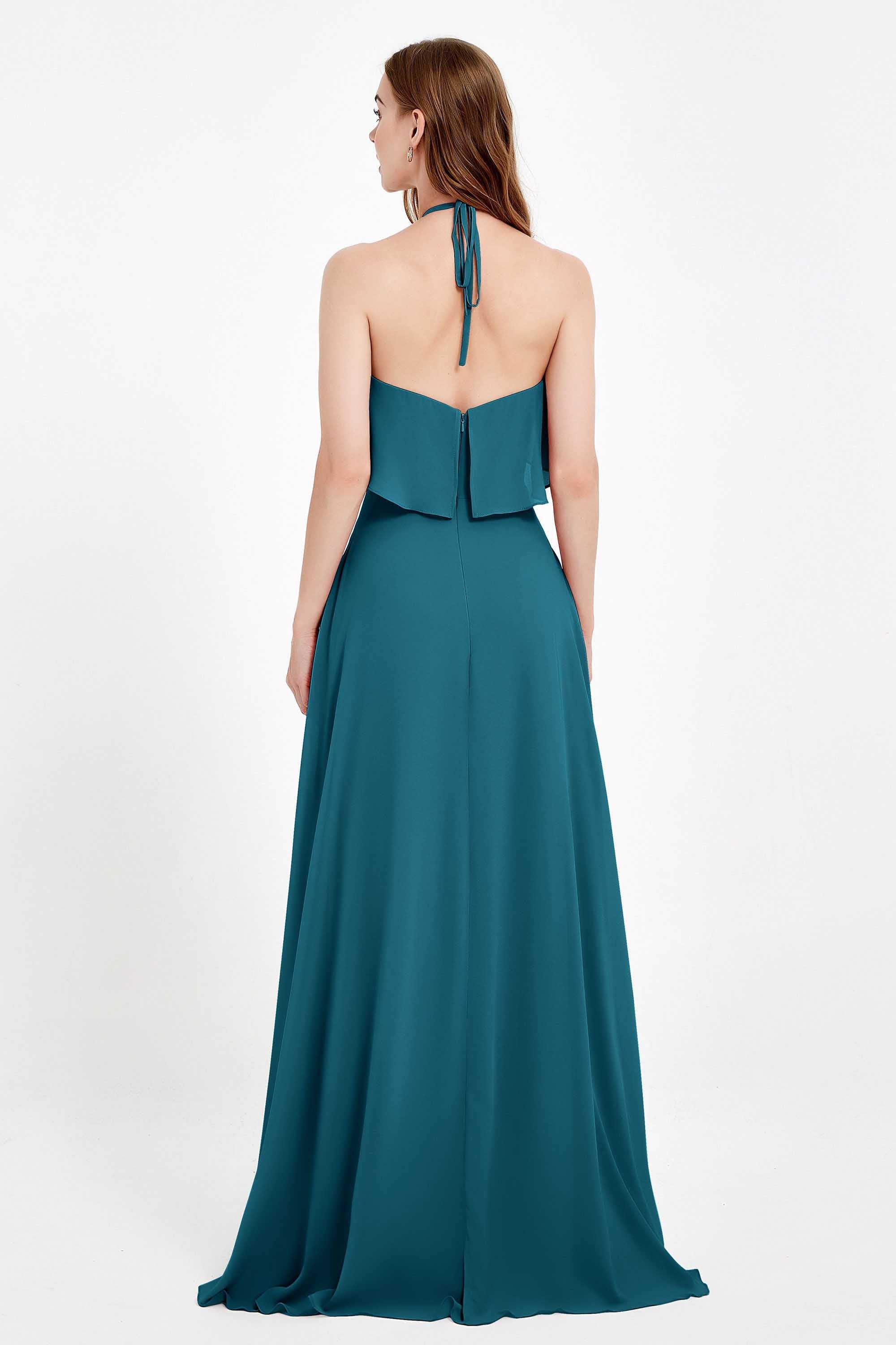 Glamour Chiffon Bridesmaid Dress A Line Sleeveless Ruffles Formal Evening Dresses Gowns