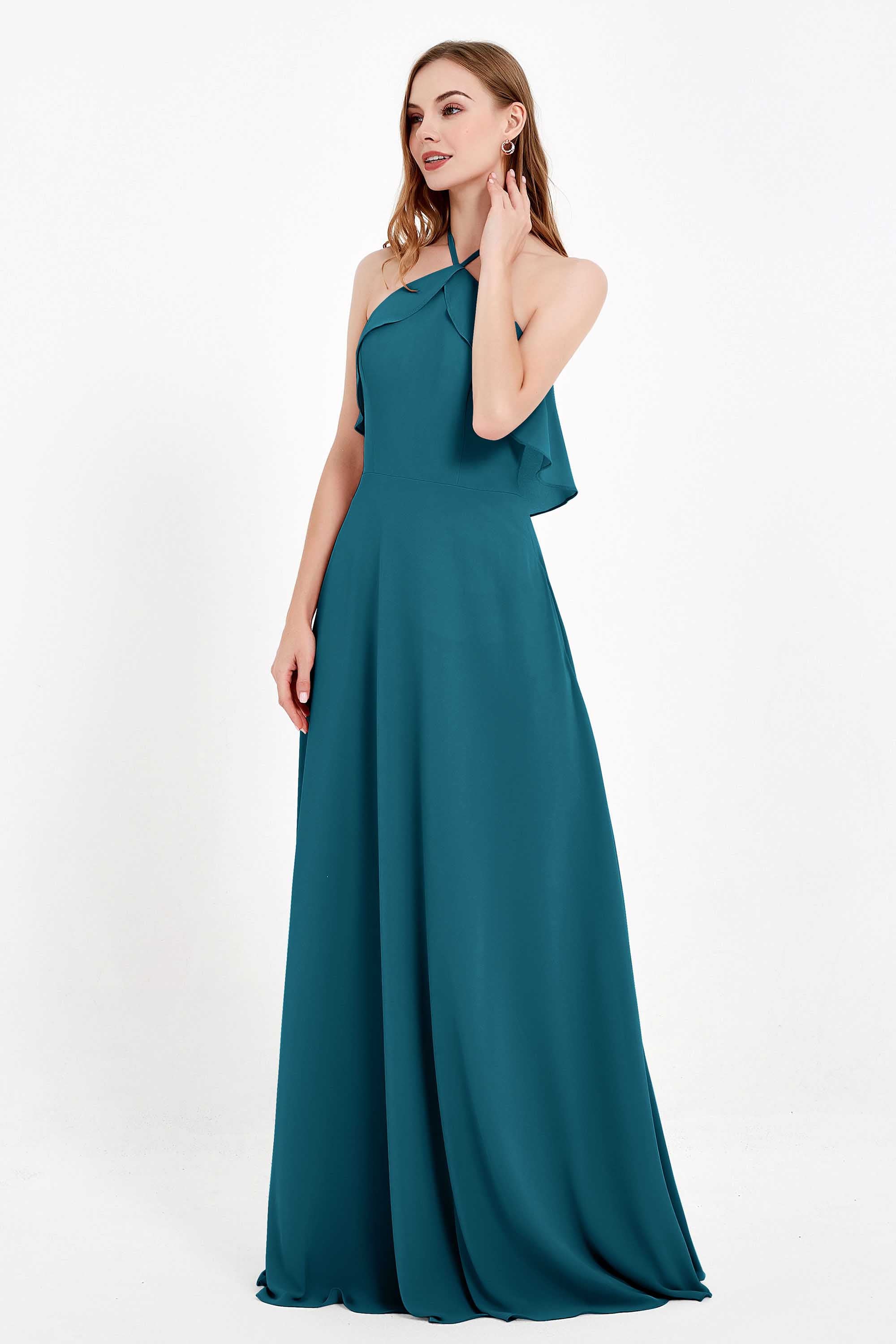 Glamour Chiffon Bridesmaid Dress A Line Sleeveless Ruffles Formal Evening Dresses Gowns